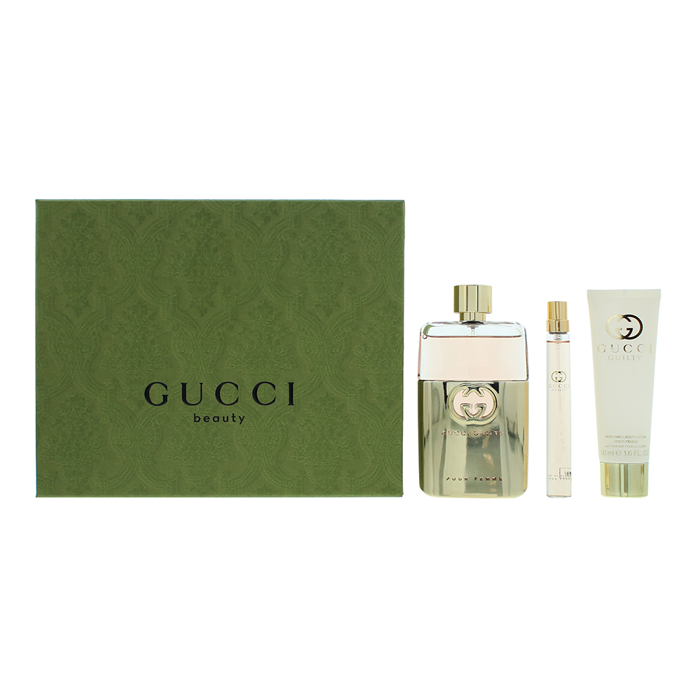 Gucci Womens Guilty Pour Femme 3 Piece Gift Set: Eau de Parfum 90ml - Eau de 10ml - Body Lotion 100ml - Black - One Size