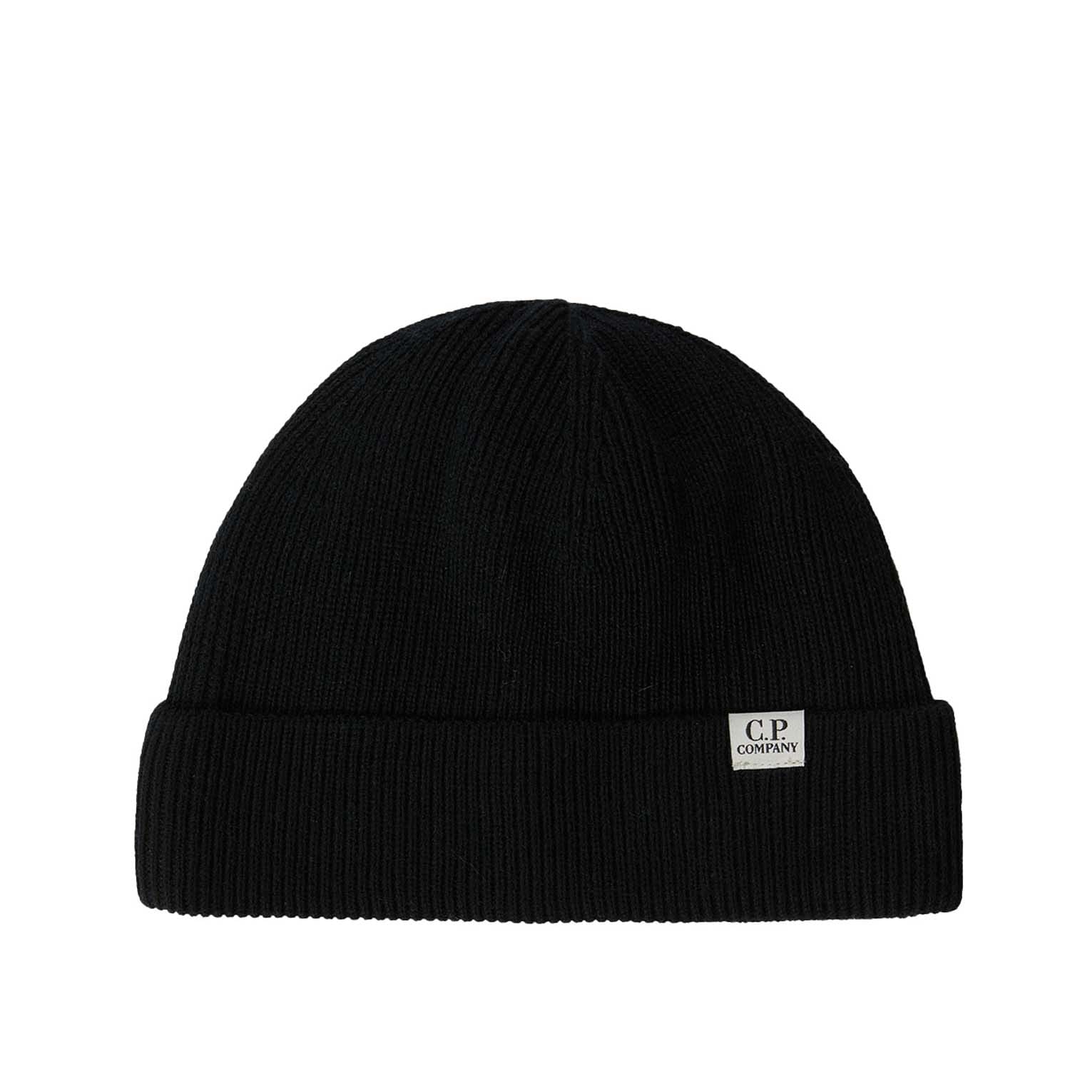 C.P. Company Mens Accessories Short Beanie in Black Wool - One Size