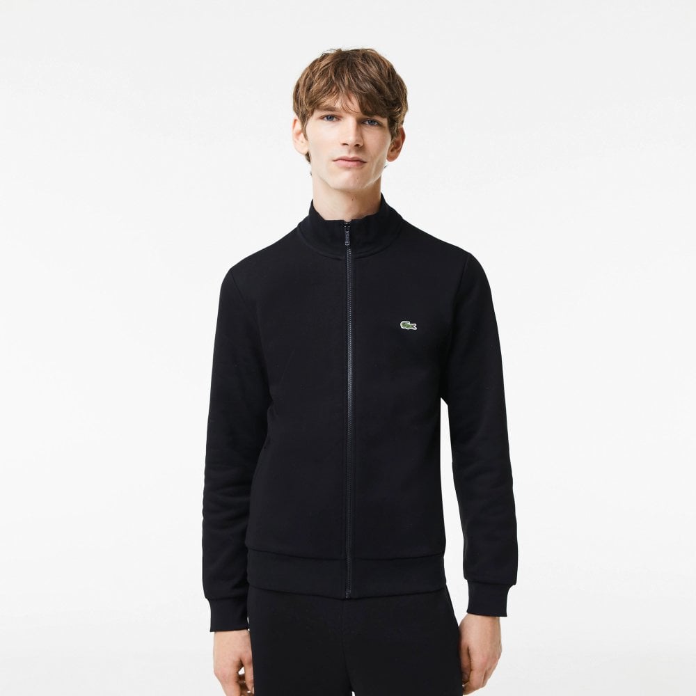 Lacoste regular fit brushed fleece Mens sweatshirt with zipper - Black Cotton - Size Large