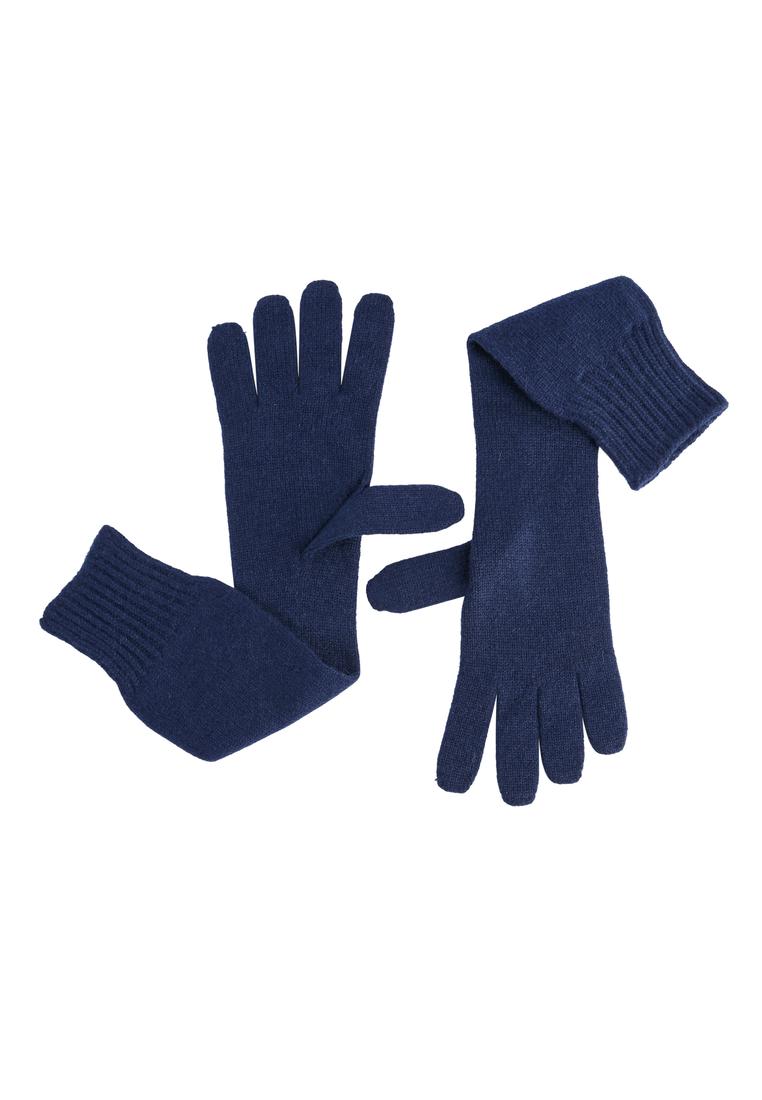 Crown of Edinburgh Cashmere WoMens Sophisticated Long Gloves in Blu Notte - Dark Blue - Size Medium