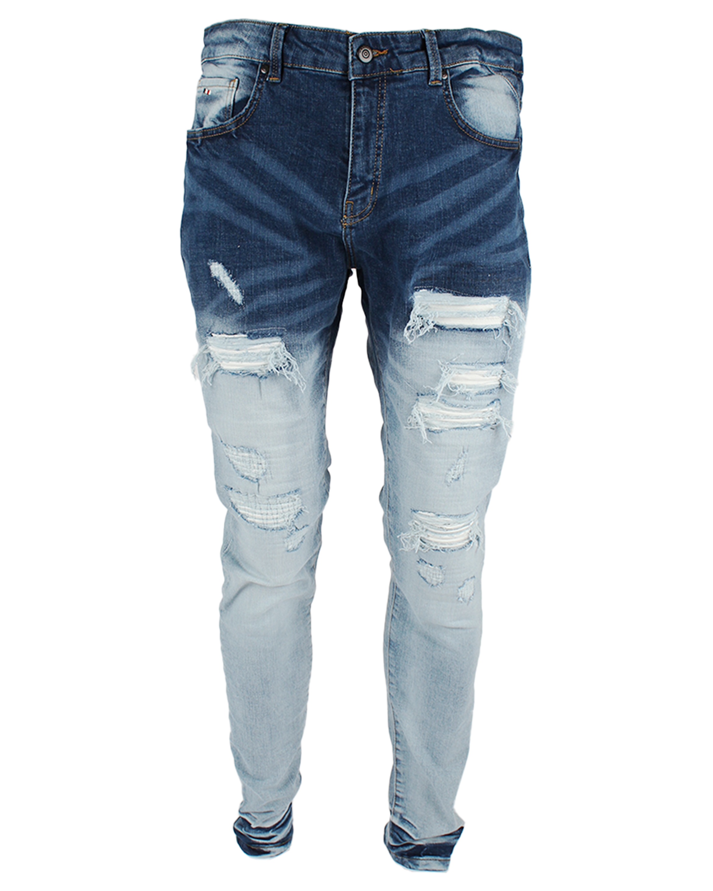 MAGIRI Mens Cannes Gradient Faded Ripped Jeans in Blue Denim - Size 34W/32L