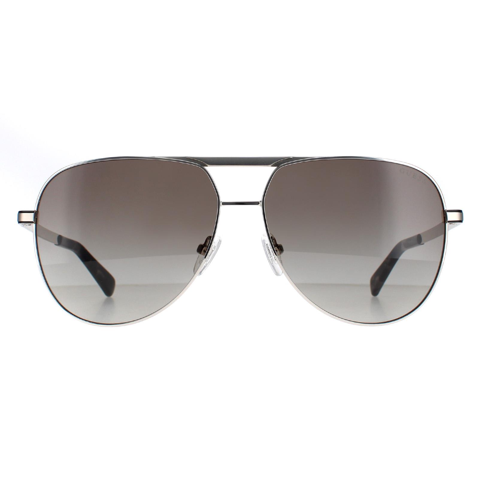 Guess Aviator Mens Shiny Light Nickeltin Smoke Gradient GU00027 - Silver Metal - One Size