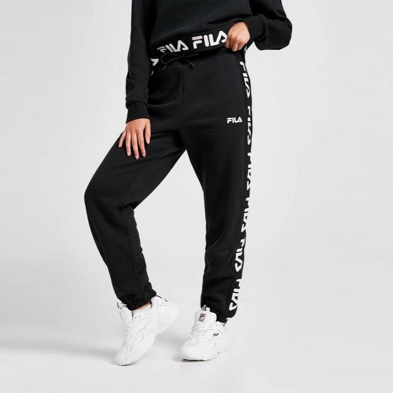 Fila Womens Jacquared Pnl Pnt Joggers Black Cotton - Size 10 UK