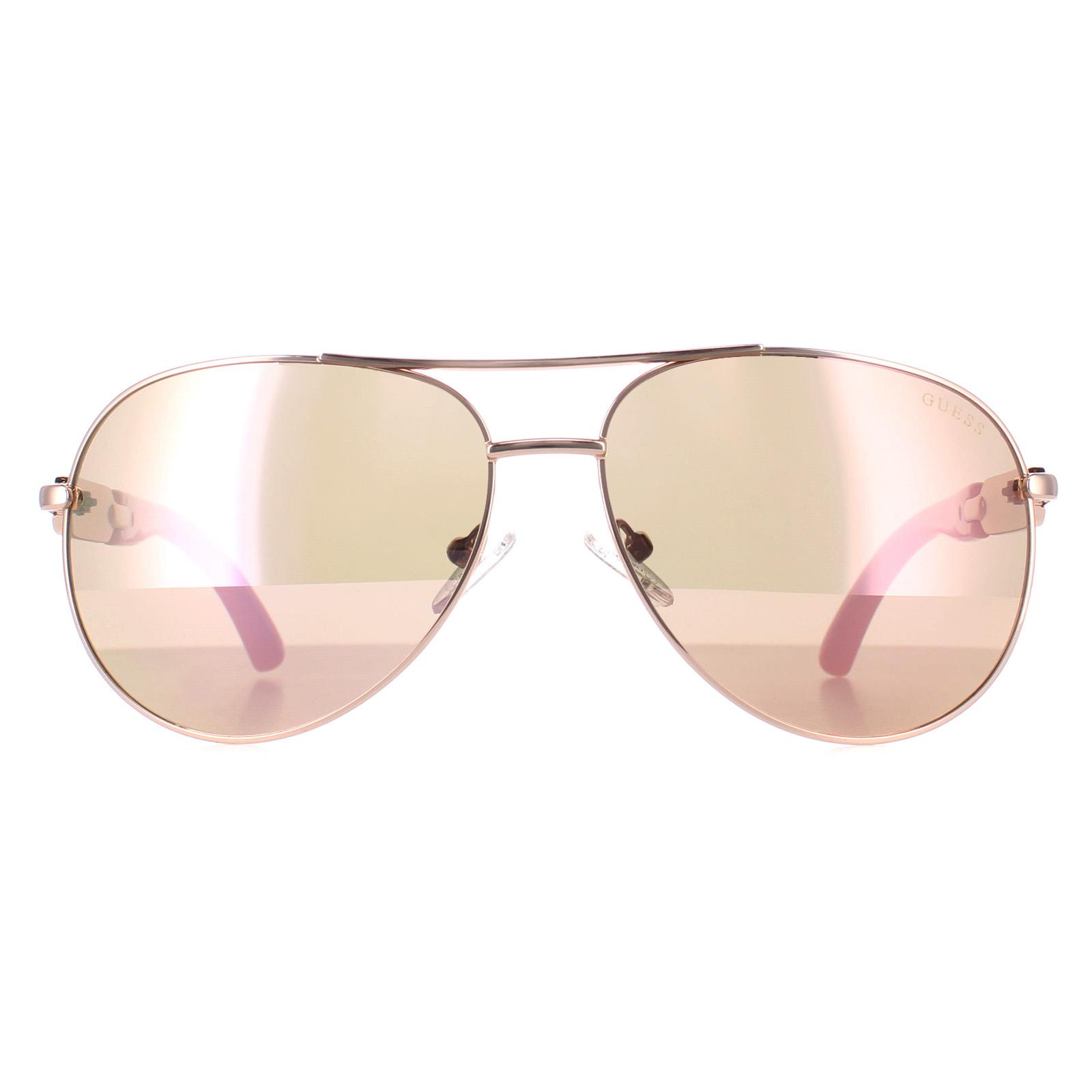 Guess Aviator Womens Shiny Rose Gold Brown Mirror GU7295 Metal - One Size