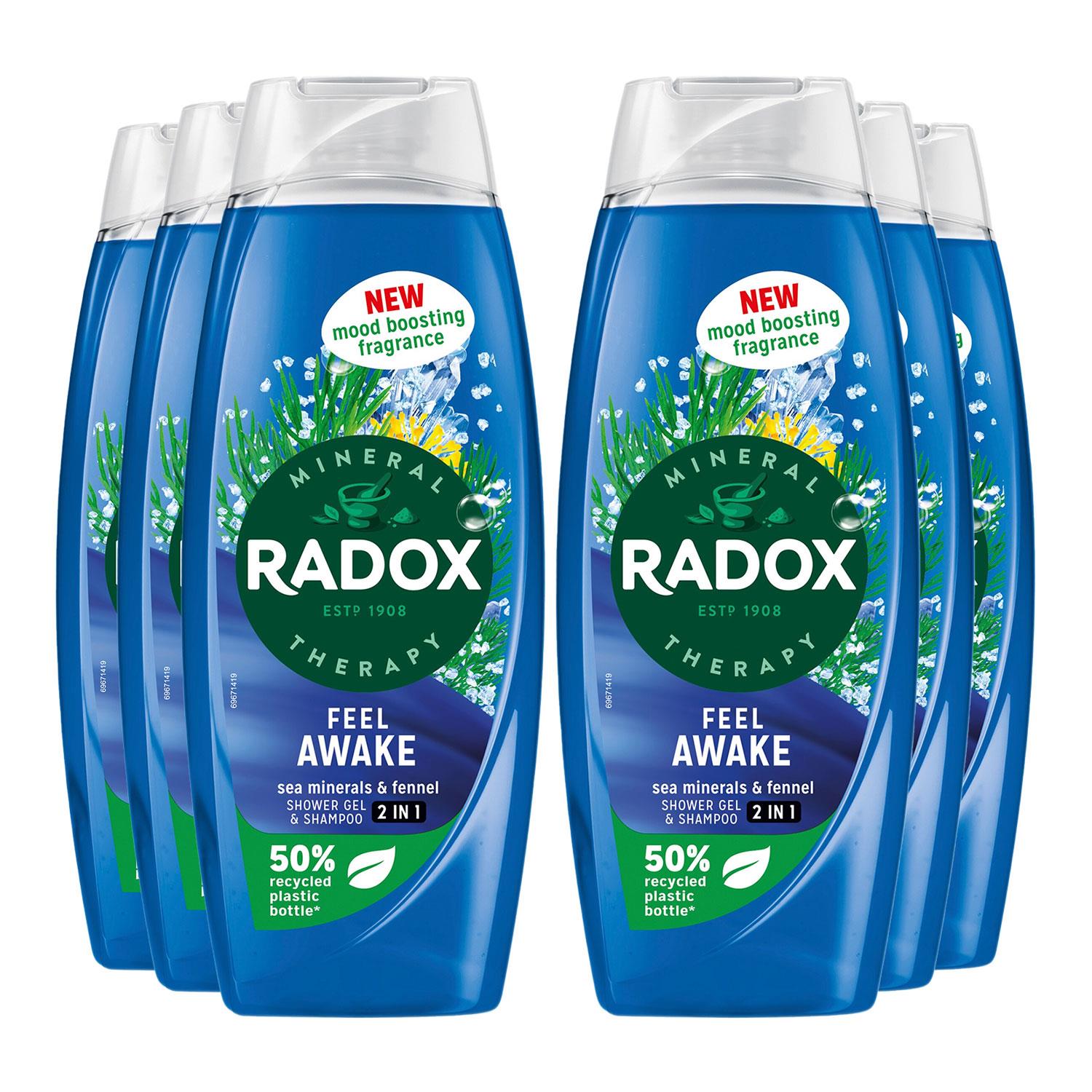 Radox Womens Body Wash & Shampoo 2in1 Feel Awake Men with Fennel & Sea Minerals 450ml, 6 Pack - NA - One Size