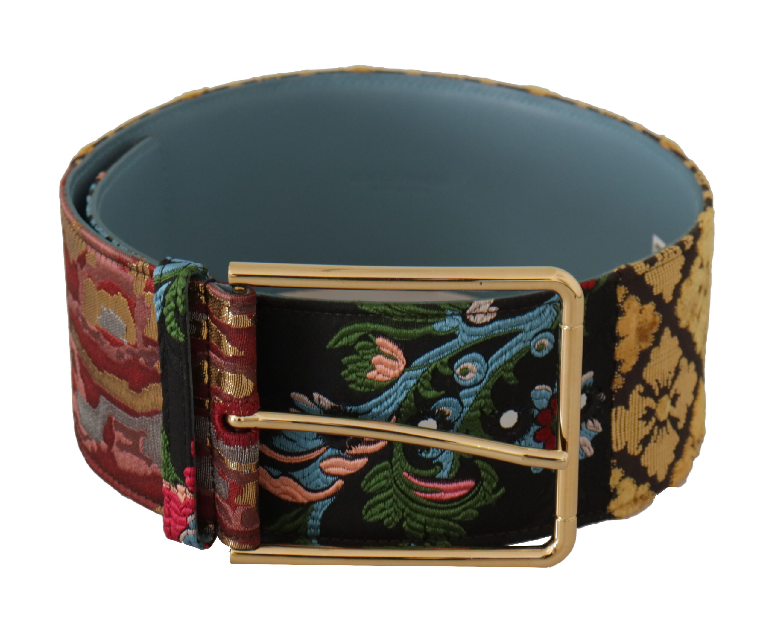 Dolce & Gabbana WoMens Multicolor Embroidered Leather Gold Metal Buckle Belt - Multicolour Canvas - Size 70 cm