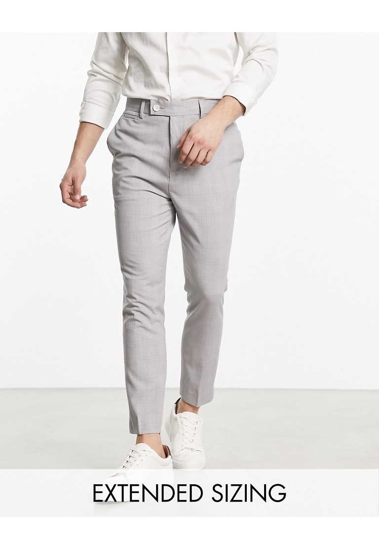 ASOS DESIGN Mens super skinny smart trousers in grey prince of wales check - Size 28W/30L