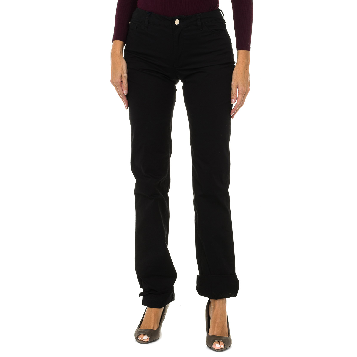 Armani Womens Long Stretch Fabric Pants 3Y5j85-5Nzxz Woman - Black Cotton - Size 27 (Waist)