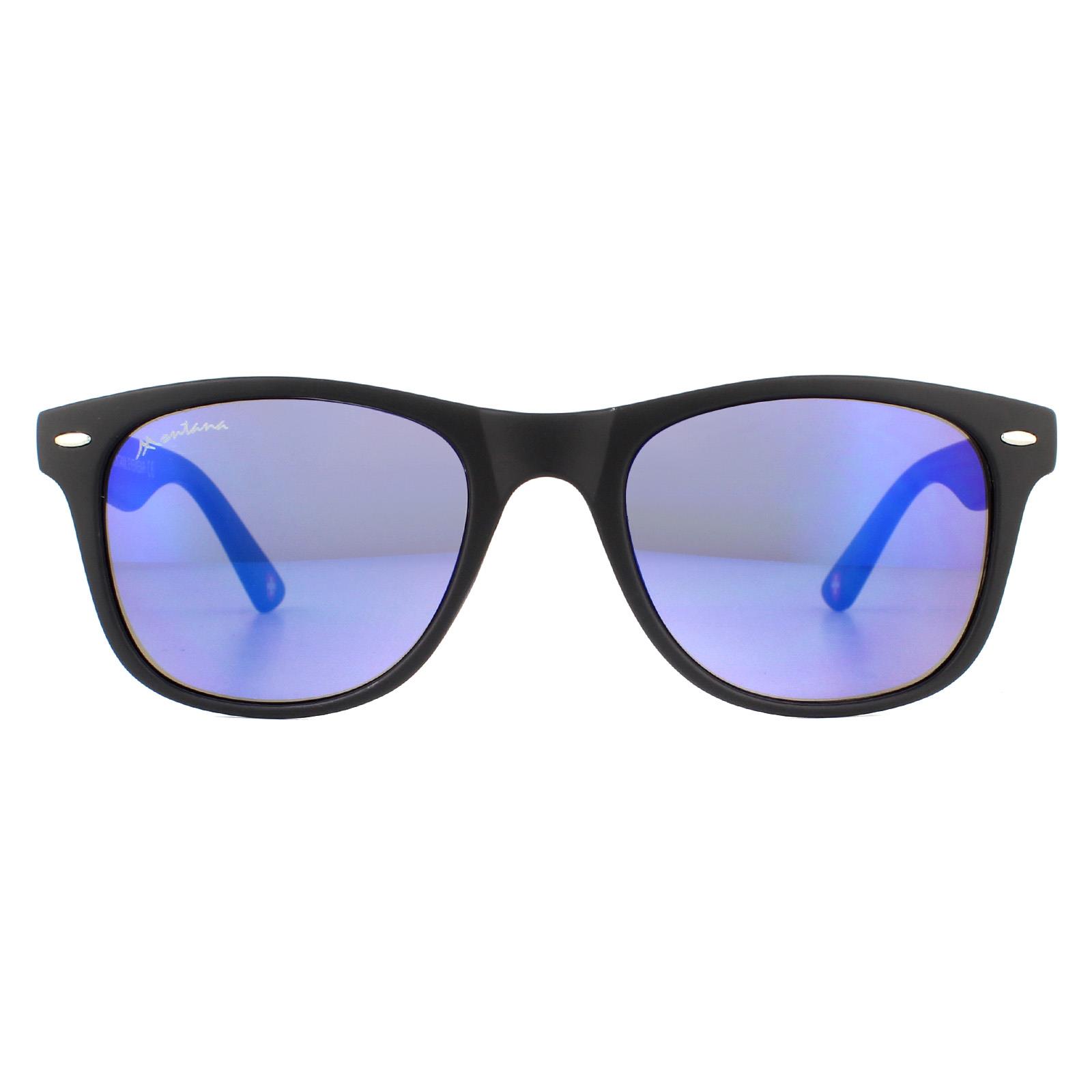 Montana Unisex Sunglasses MS10 Matte Black Rubbertouch Revo Blue - One Size