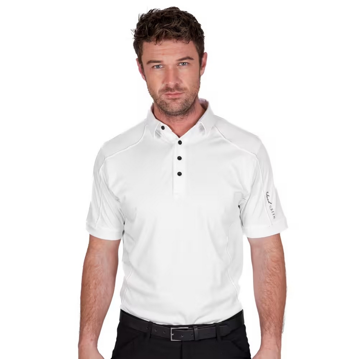 Island Green Mens Topstitched Golf Polo Shirt (White) - Size Small