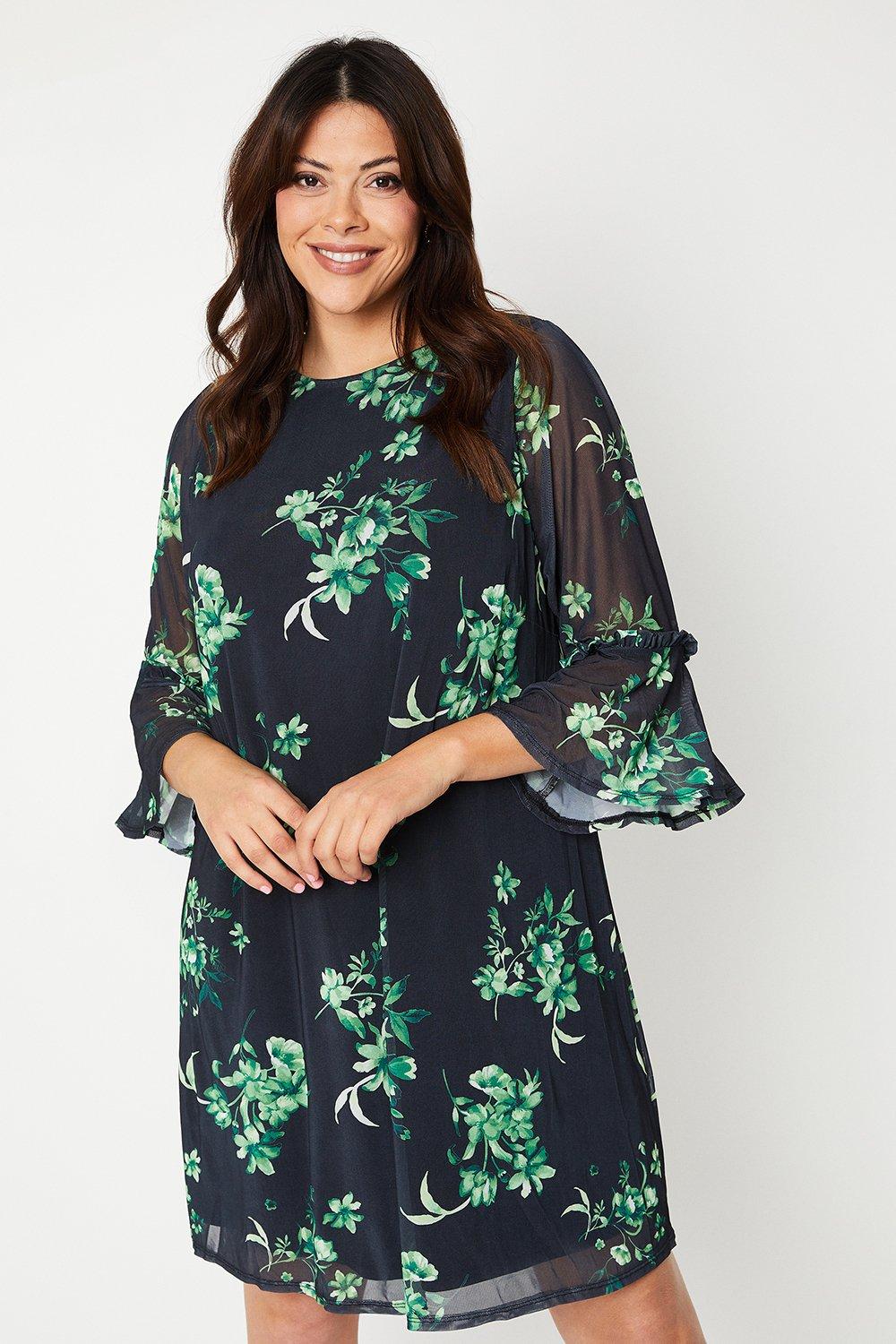 Wallis Womens Curve Print Mesh Flutter Tunic Dress - Black - Size 20 Uk