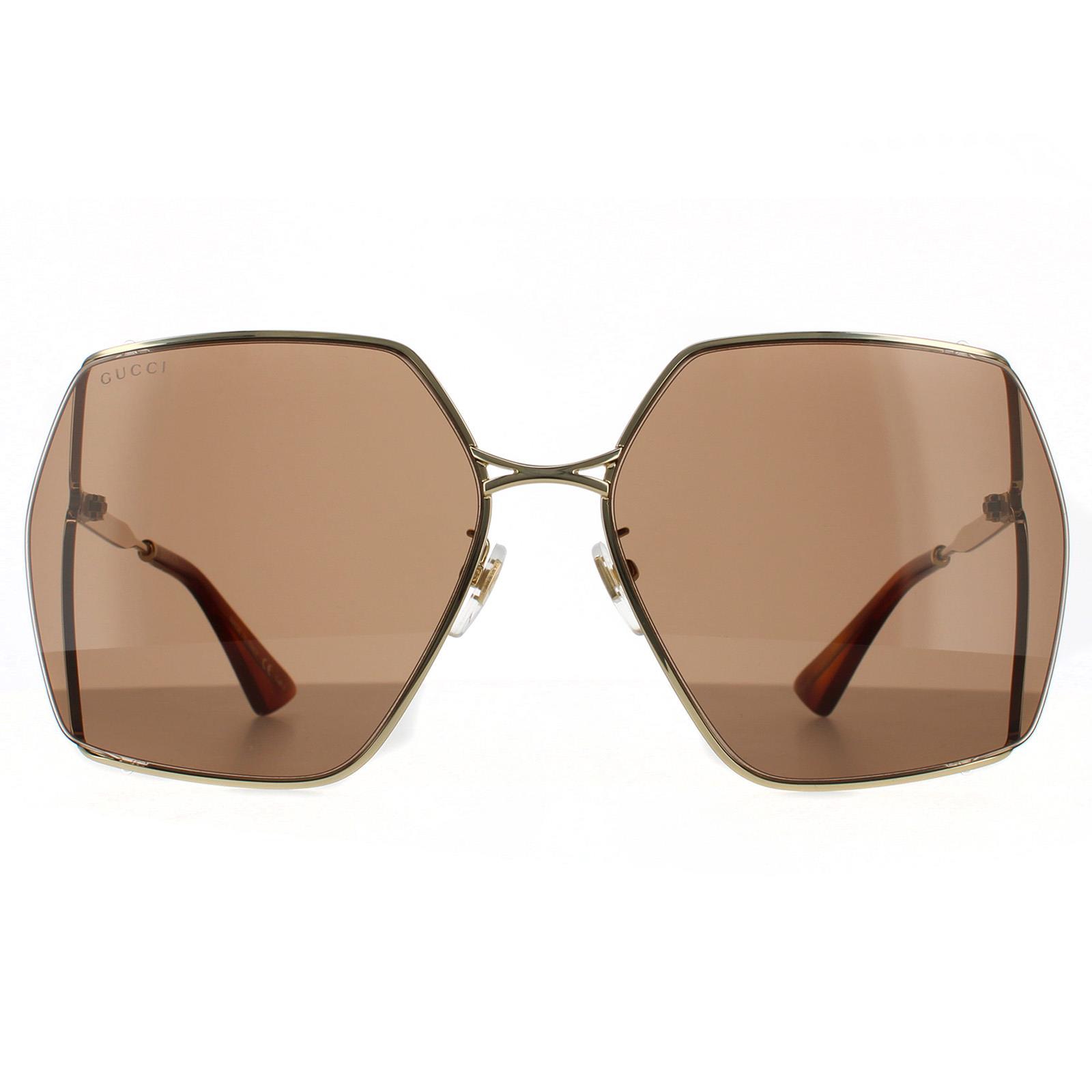 Gucci Square Womens Gold Brown Sunglasses Metal - One Size