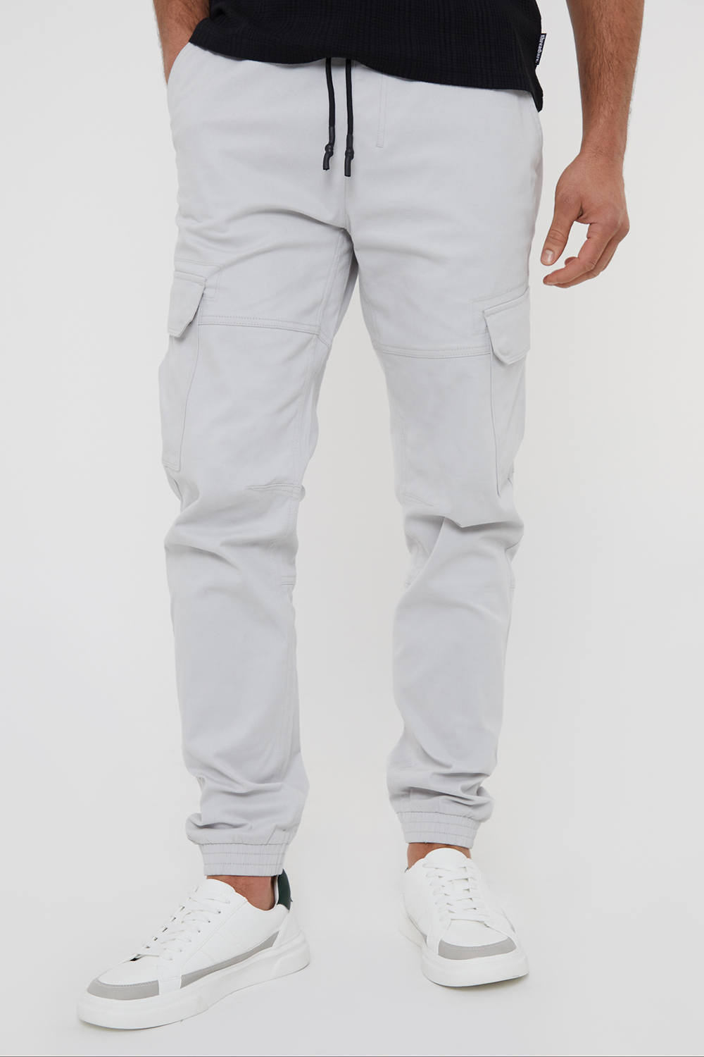 Threadbare Mens Off White 'Belfast' Cotton Jogger Style Cargo Trousers With Stretch - Size Large