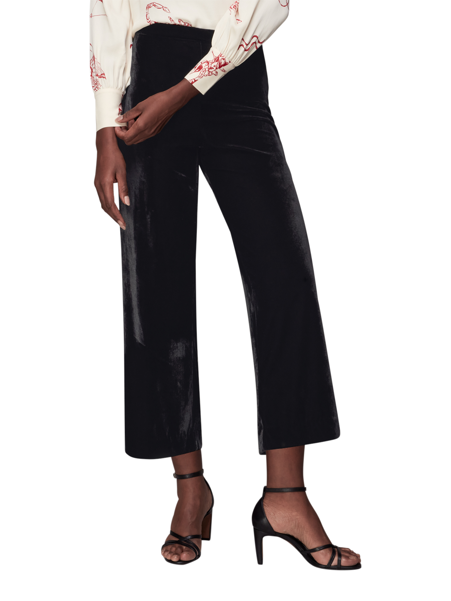 Whistles Womens Velvet Wide Leg Crop Trousers - Black - Size 16 UK