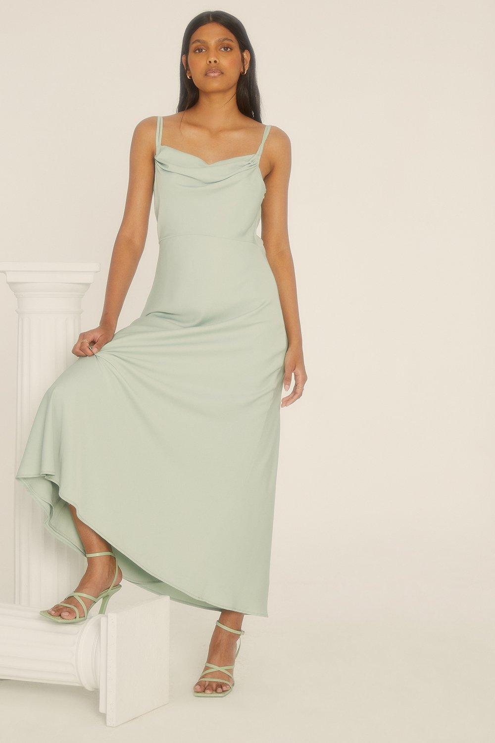 Oasis Womens Cowl Double Strap Midi Dress - Sage Green - Size 12 UK