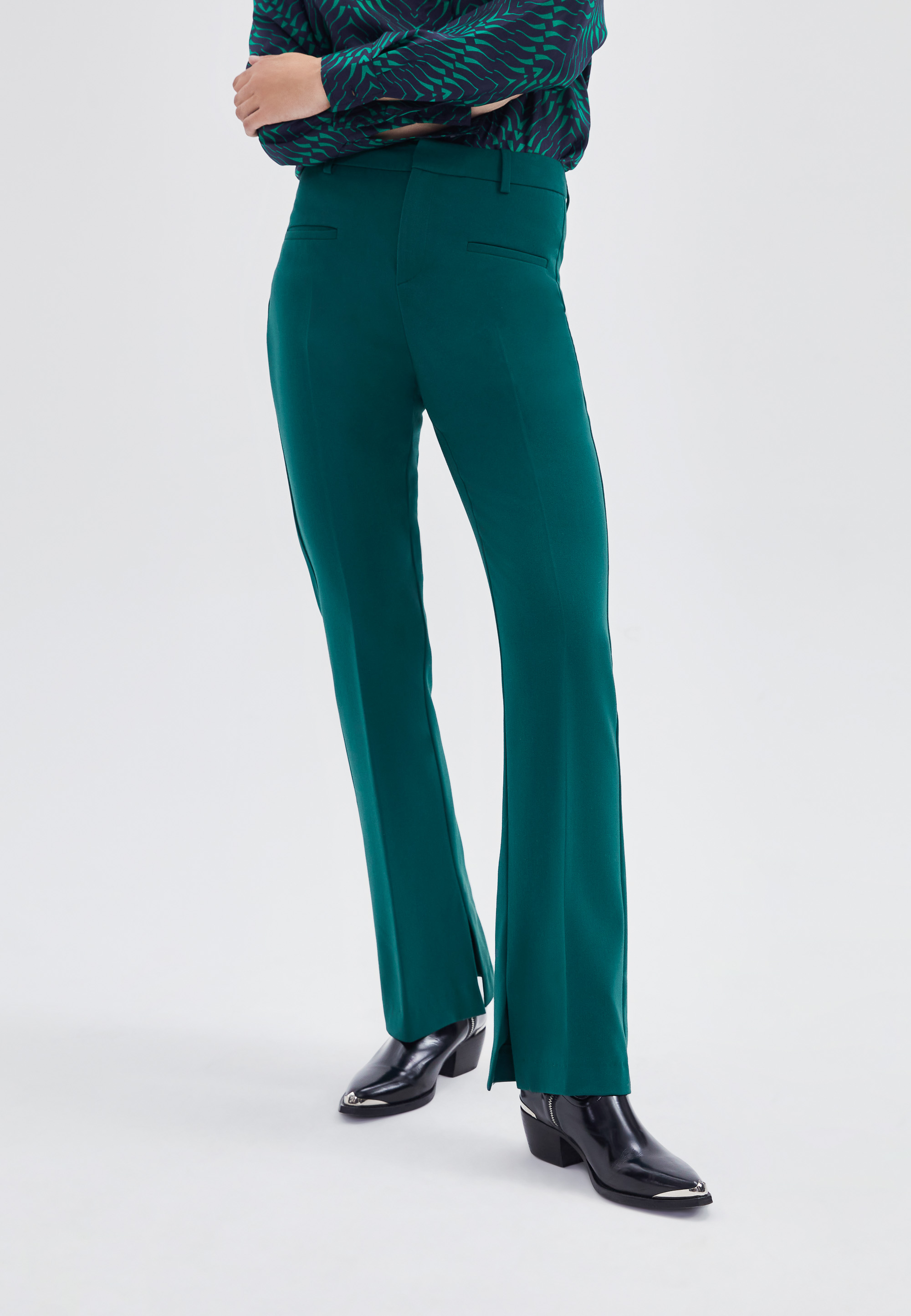 Ikks Womens Flared Cut Suit Trousers - Green - Size 14 UK