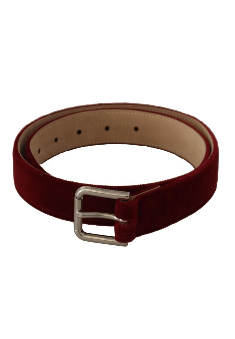 Dolce & Gabbana WoMens Red Velvet Silver Logo Engraved Metal Buckle Belt - Size 75 cm