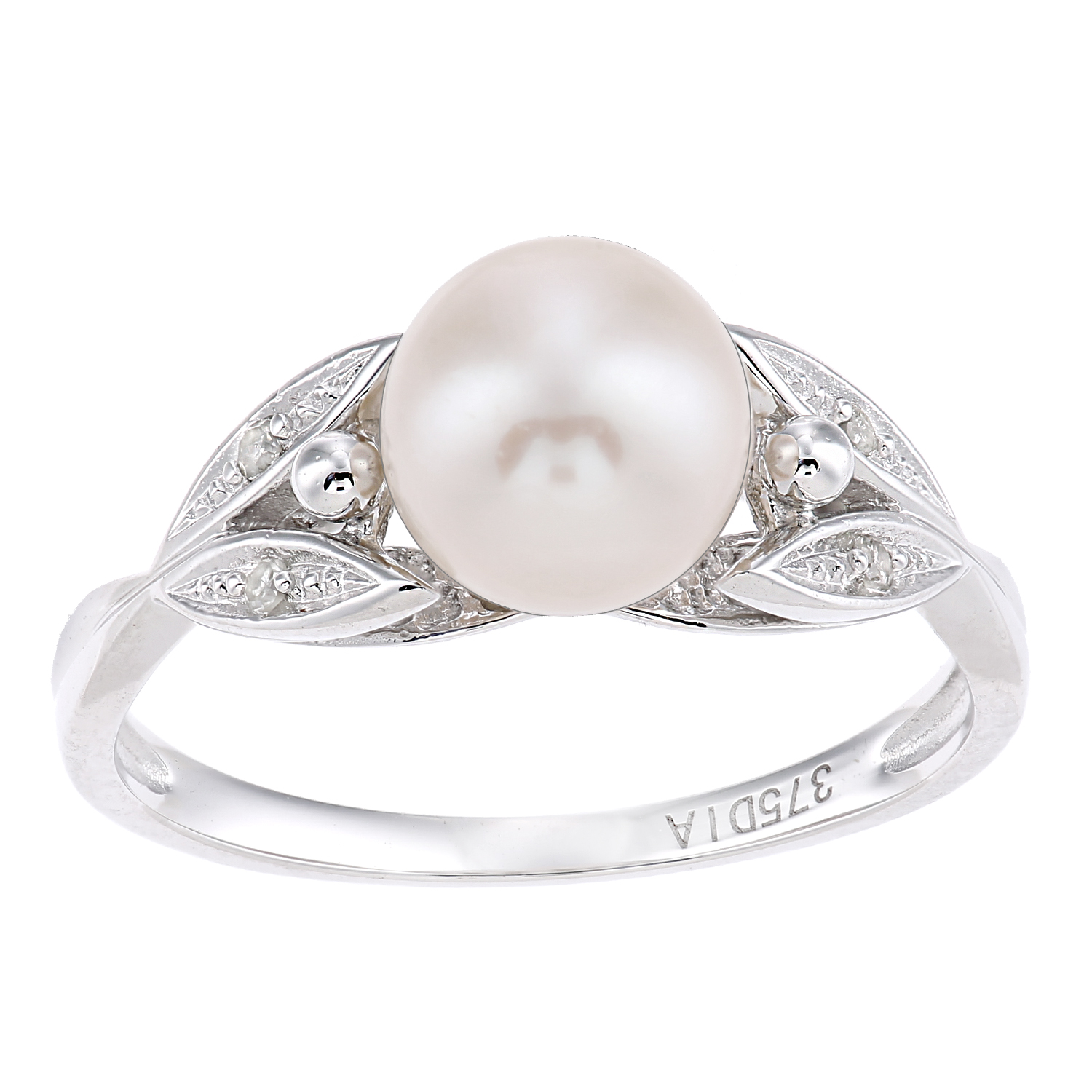 Diamant L'Eternel Womens 9ct White Gold, 0.03ct Diamonds with Cultured pearl Ring - Size K