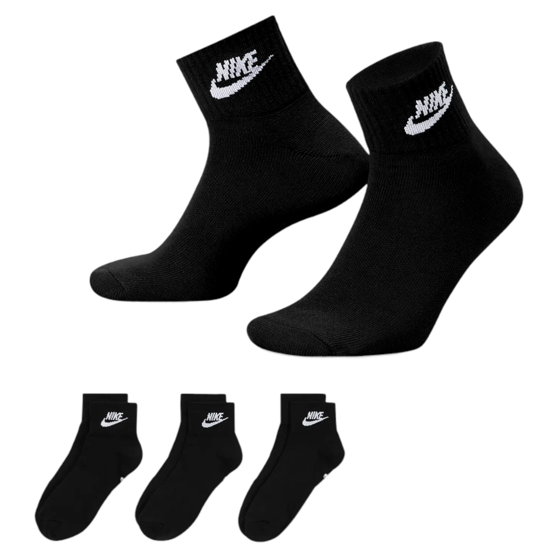 Nike Unisex Everyday Essential Ankle Socks 3 Pairs - Black - Size X-Large