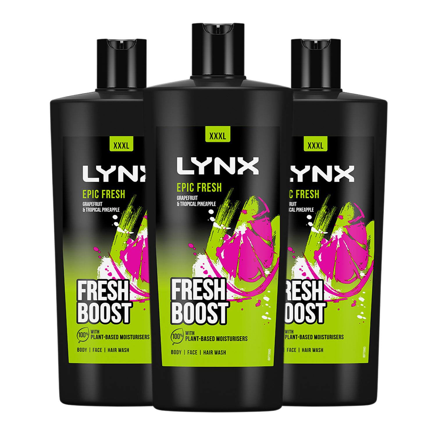 Lynx Mens Epic Fresh Shower Gel Grapefruit & Tropical Pineapple Scent 700ml, 3 Pack - NA Silk - One Size