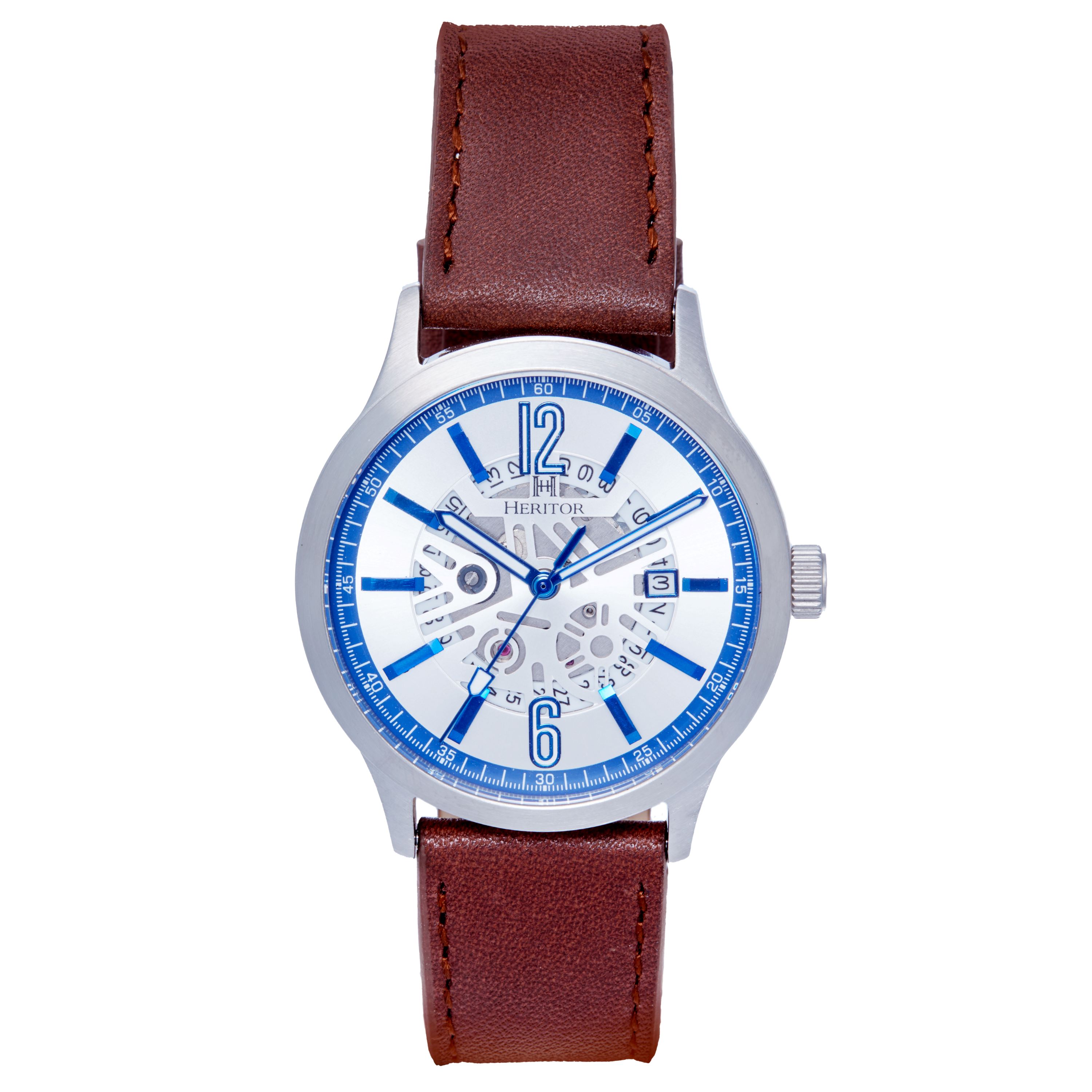 Heritor Automatic Mens Dayne Leather-Band Watch w/Date - Blue Stainless Steel - One Size