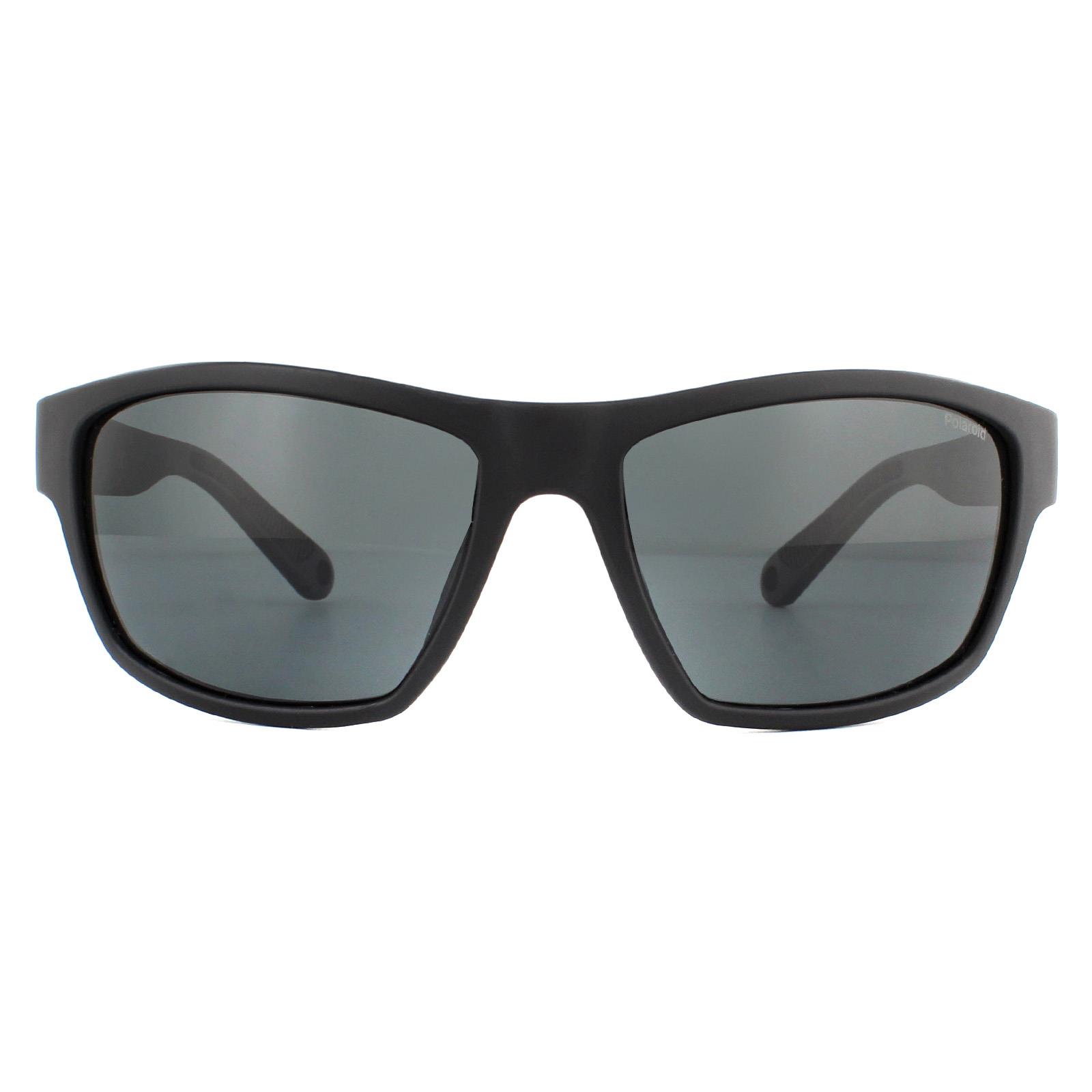 Polaroid Sport Wrap Mens Black Grey Polarized Sunglasses - One Size