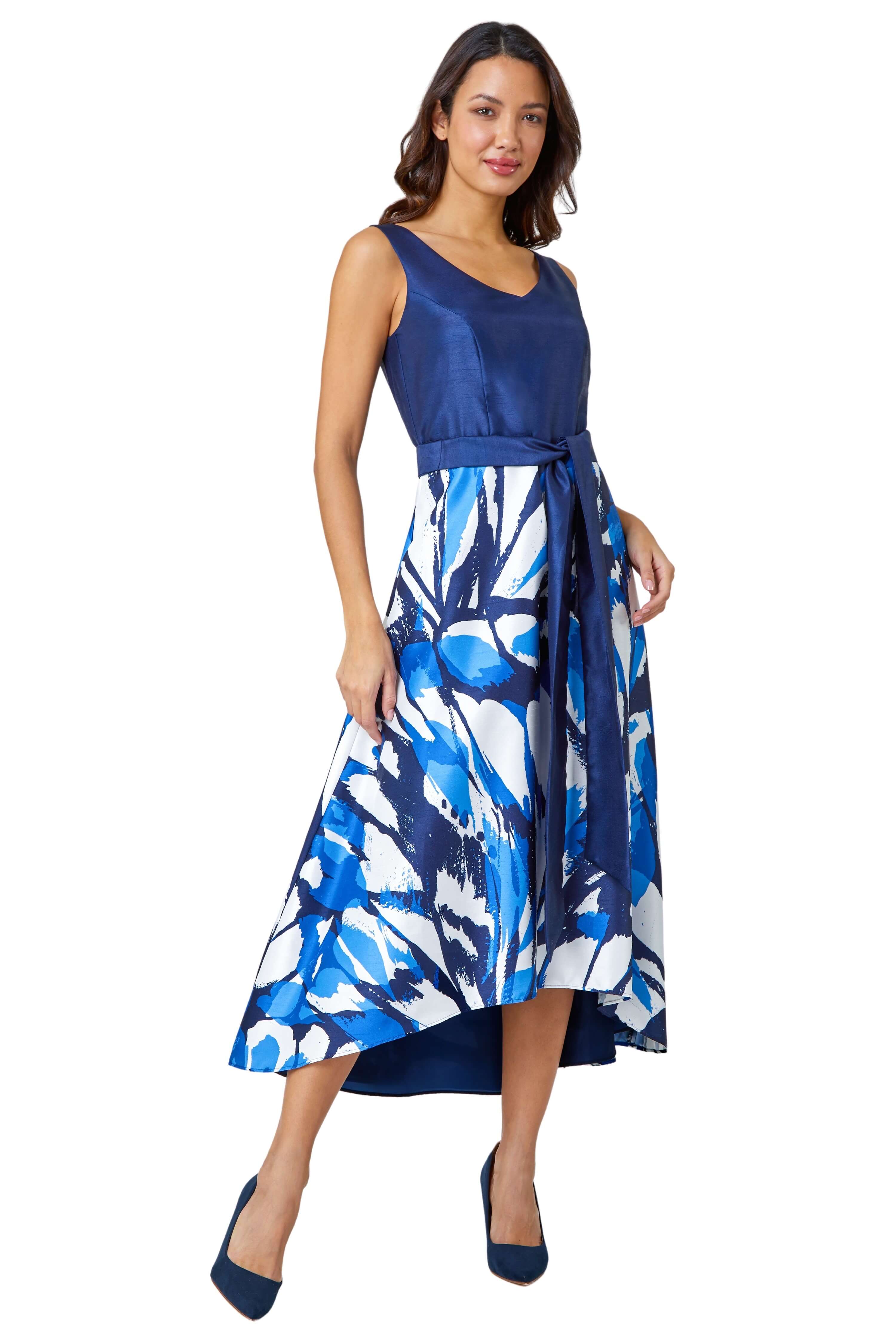 Roman Womens Butterfly Print Fit & Flare Dress - Blue - Size 12 UK