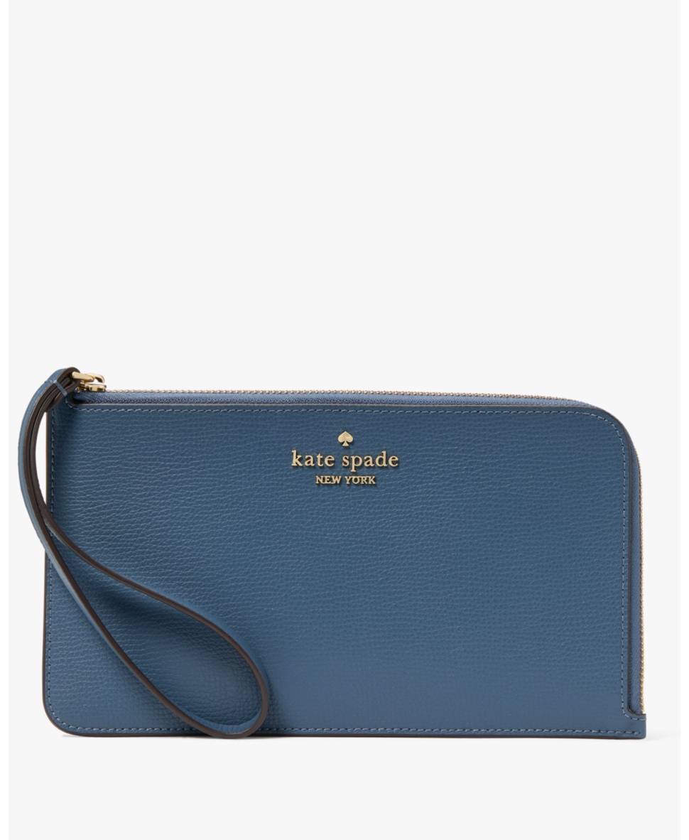 Kate Spade Womens Lucy Refined Grain Leather Medium L-Zip Wristlet - Dark Blue - One Size