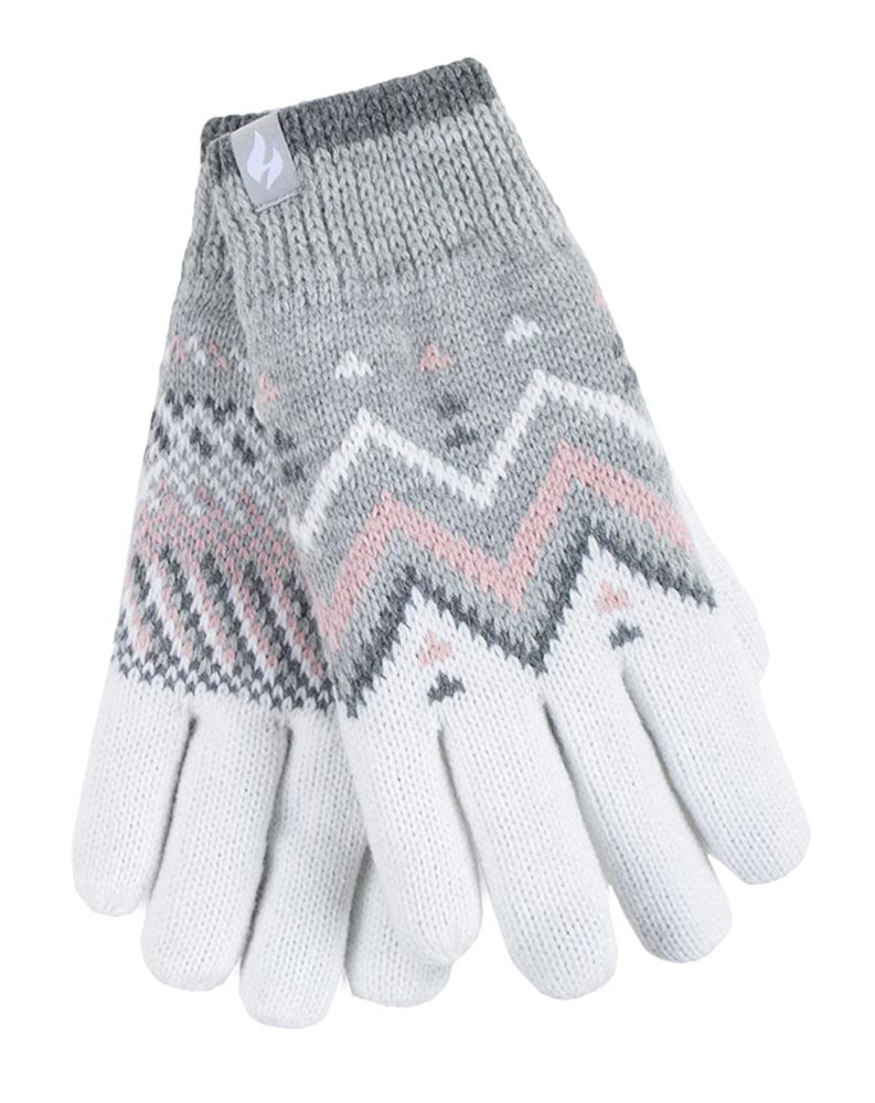 Heat Holders Womens - Ladies Thermal Gloves for Winter in Lodore Style - Grey / Cream - Size Medium/Large