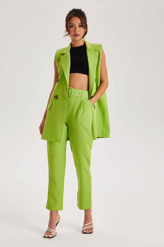 Urban Bliss Womens Lime Belted Trousers - Lime Green - Size Large