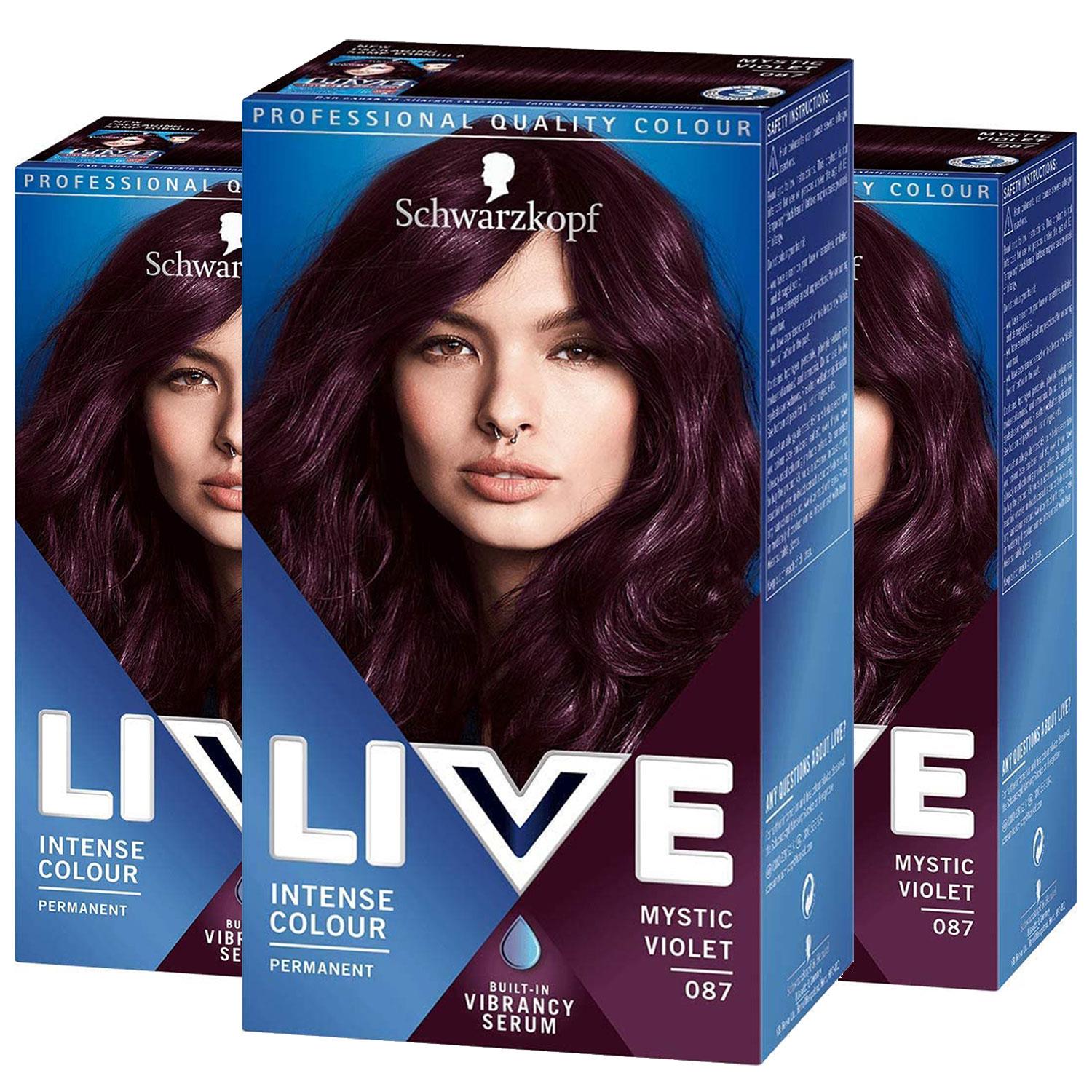 Schwarzkopf Womens 3x LIVE Mystic Violet Purple Permanent Hair Dye, Intense Colour 087 - One Size