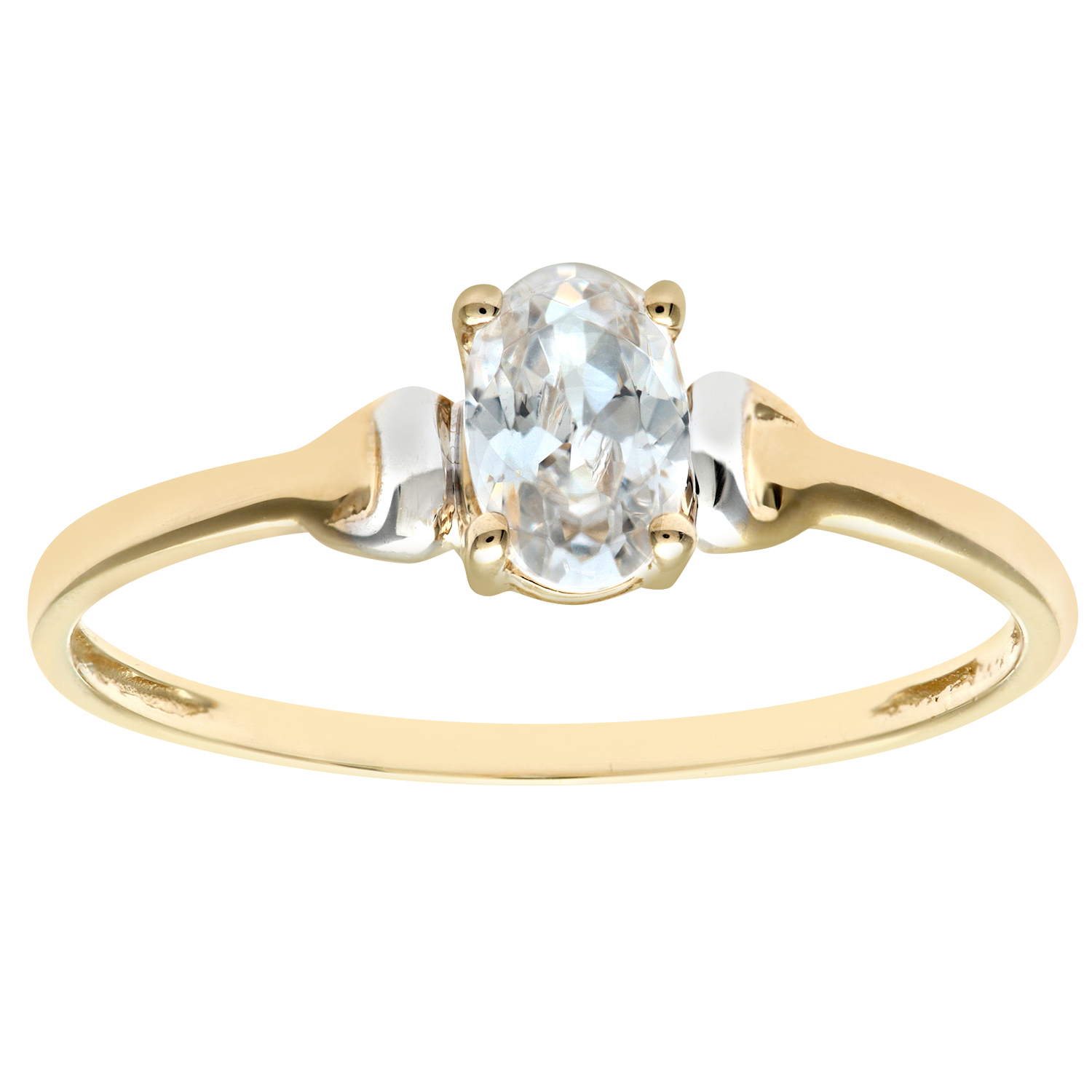 Diamant L'Eternel Womens 9ct Yellow and White Gold Ladies Cubic Zirconia Birth Stone Ring - Size Q