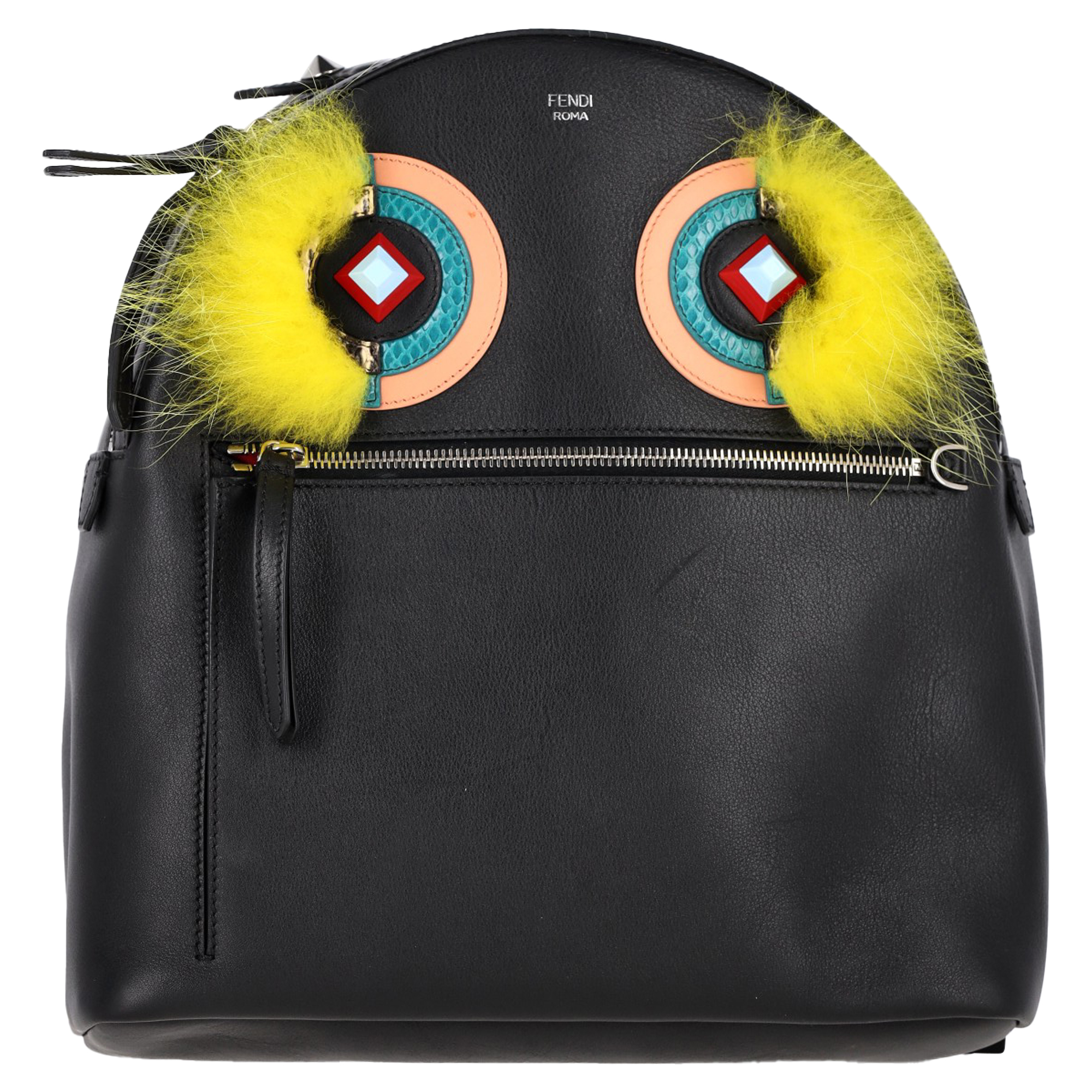 Fendi Pre-owned Womens Medium Monster Eyes Backpack in Black Leather - One Size