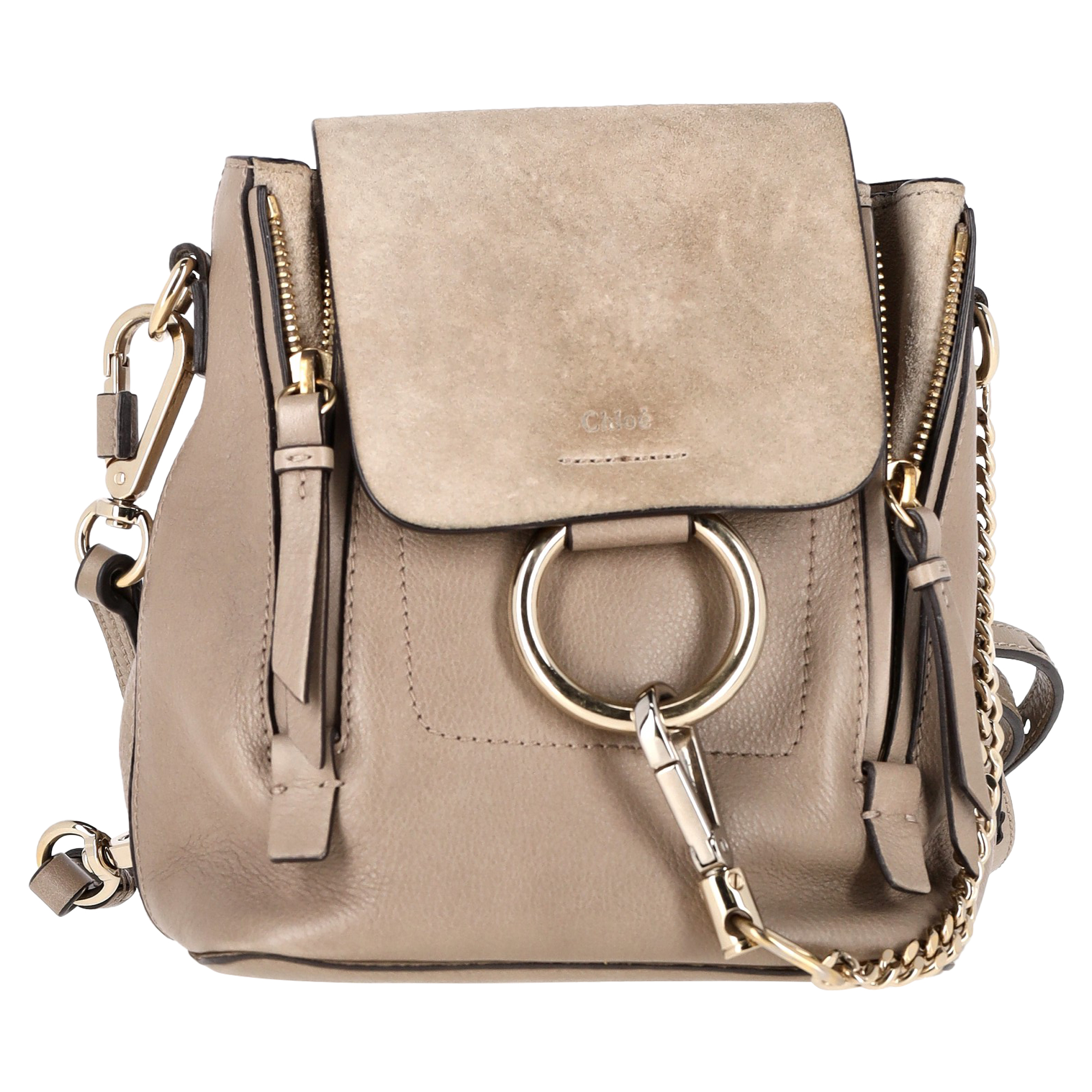 Chloe Pre-owned Womens Chloé Suede Medium Faye Backpack in Grey Calfskin Leather Leather (archived) - One Size