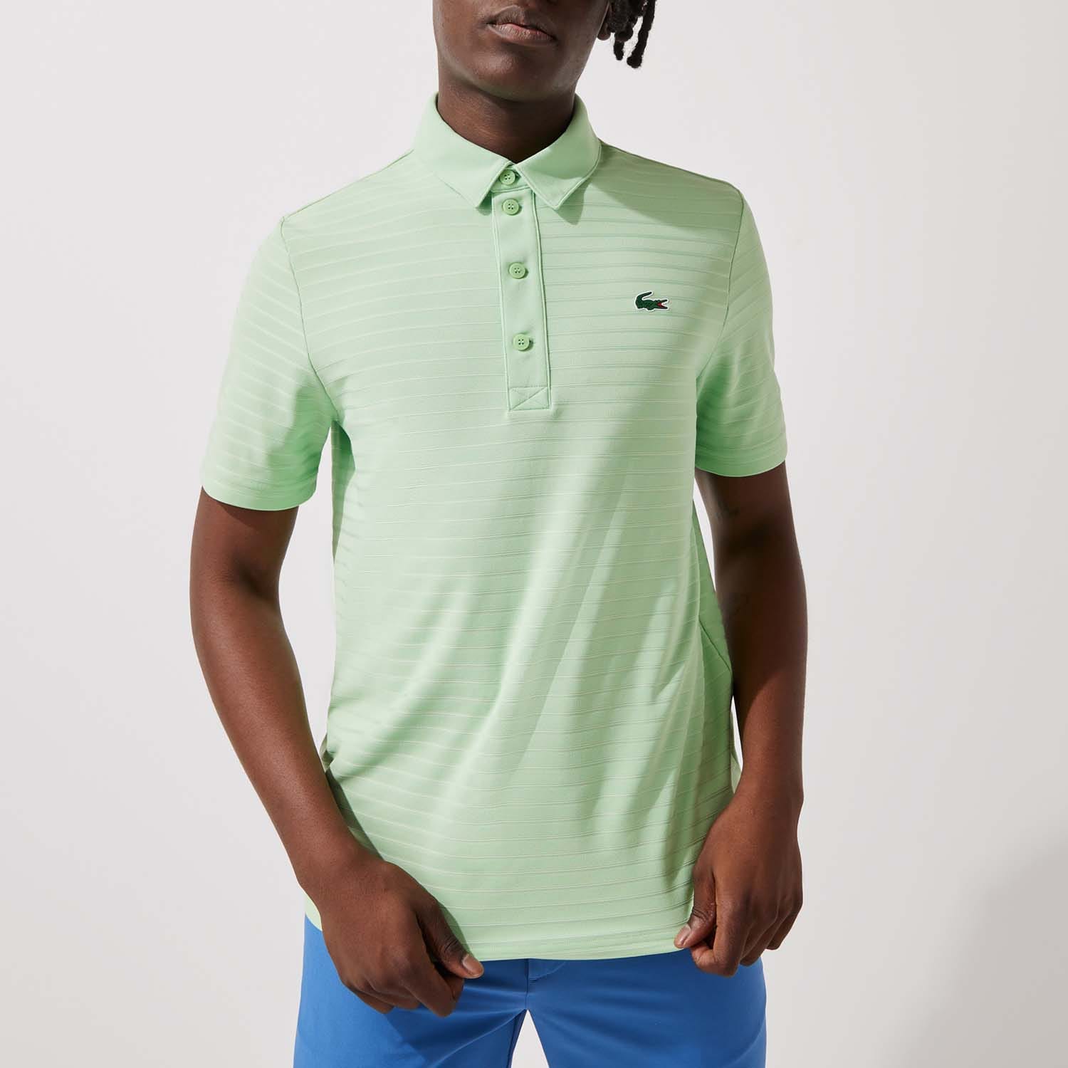 Lacoste Mens Textured Breathable Golf Polo Shirt in Green material_cotton - Size Large