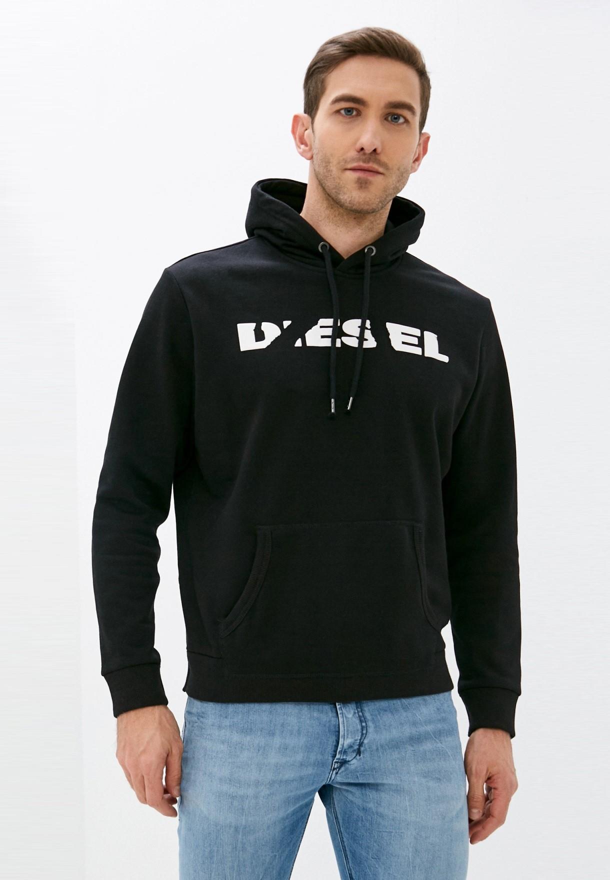 Diesel S Agnes BRO Mens Sweat Hoodie in Black Fleece - Size Medium