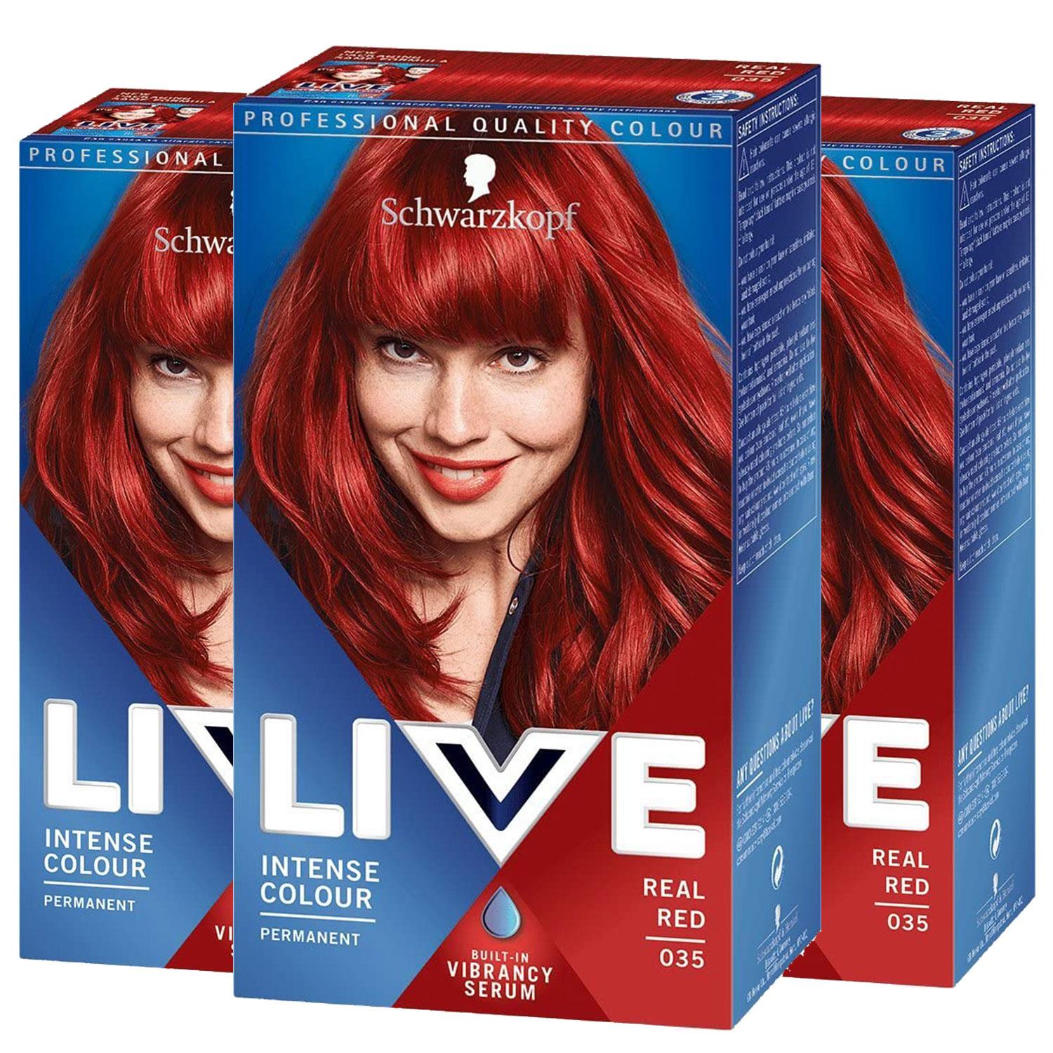 Schwarzkopf Womens 3x LIVE Real Red Permanent Hair Dye, Intense Colour 035 - One Size