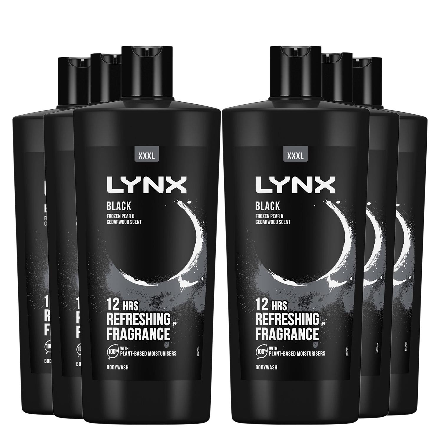 Lynx Mens Black Shower Gel with Frozen Pear & Cedarwood HD Fragrance 700ml, 6 Pack - One Size