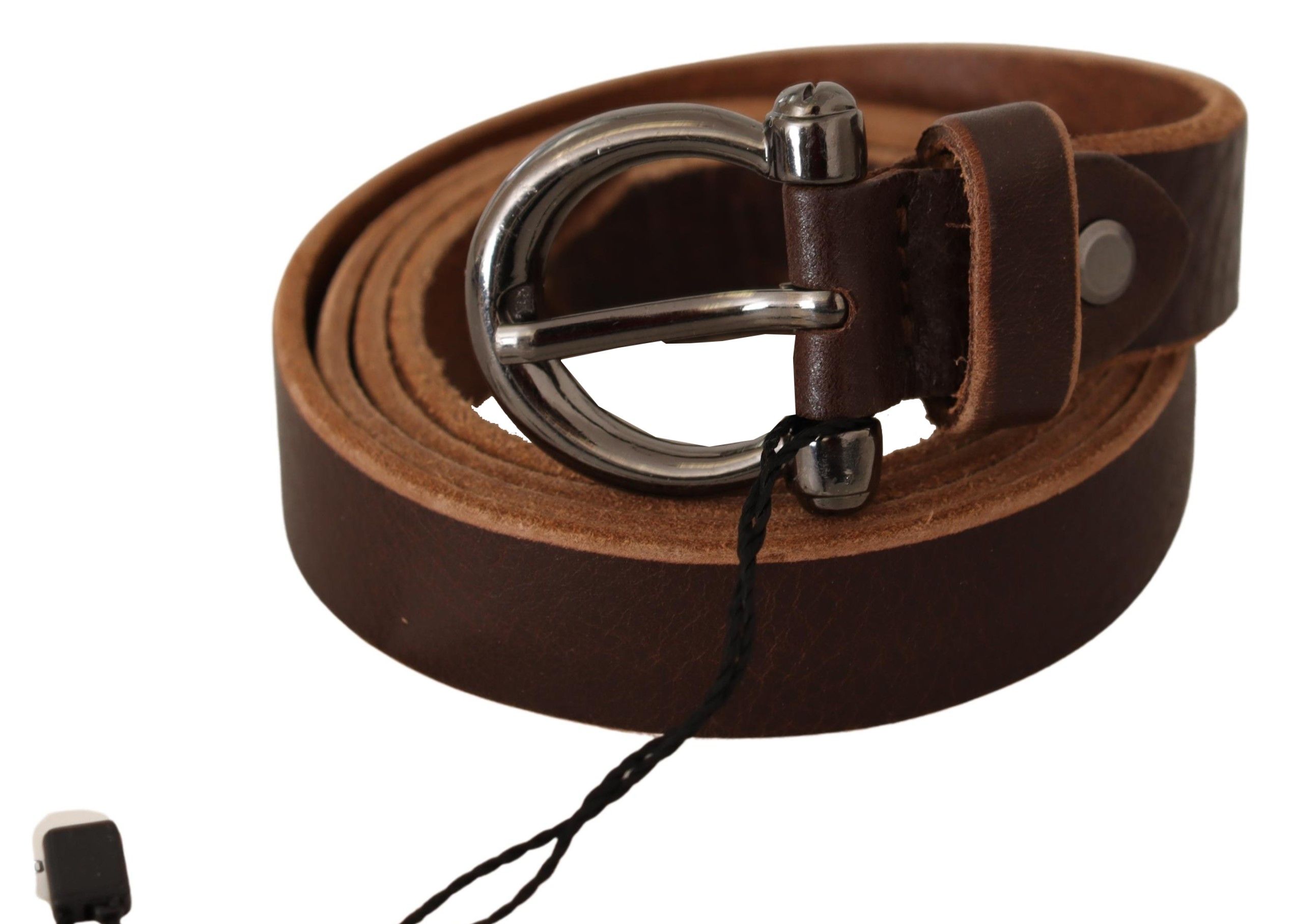 John Galliano WoMens Brown Leather Logo Design Round Buckle Waist Belt - Size 85 cm