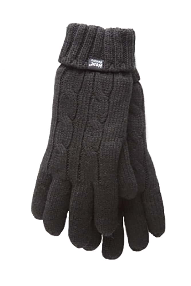 Heat Holders - Womens Cable Knit 2.3 tog Gloves for Winter - Black - Size Medium