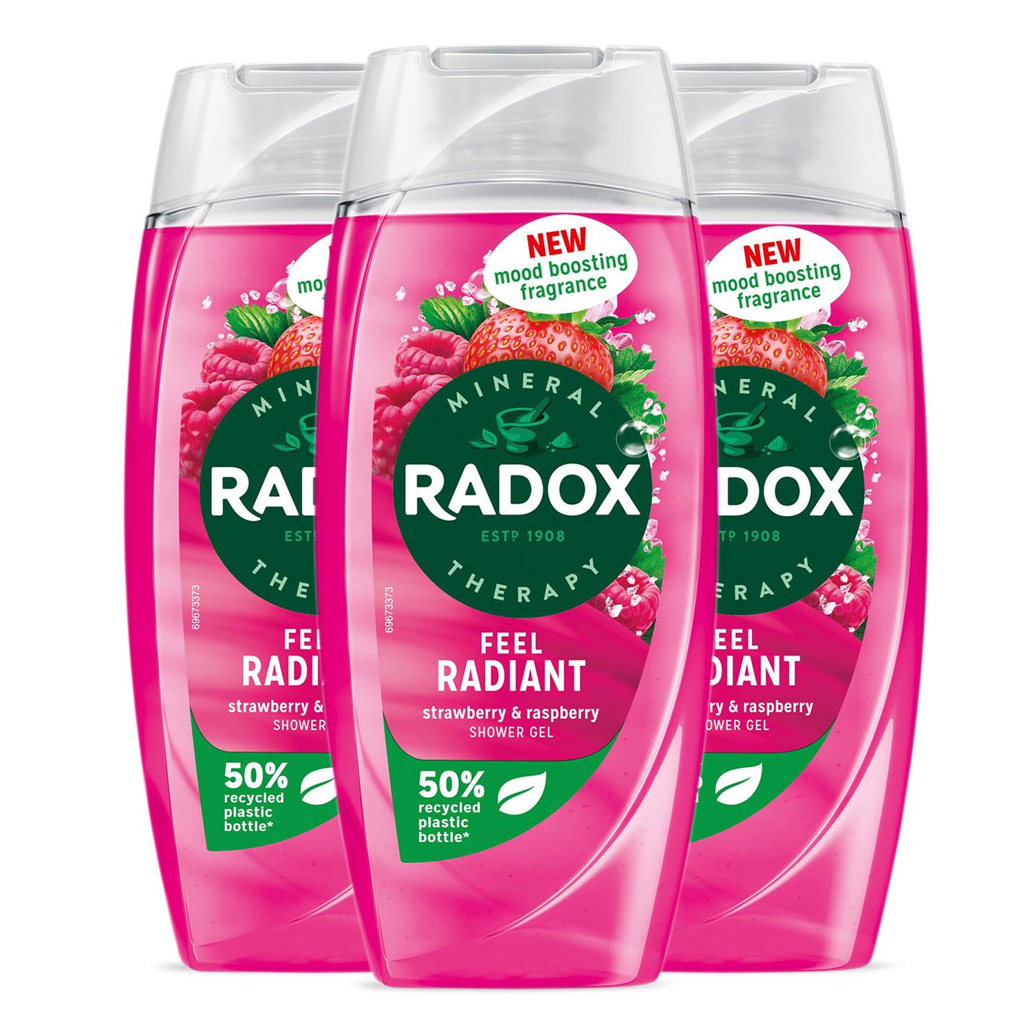 Radox Unisex Feel Radiant Shower Gel with Strawberry and Raspberry Fragrance 225ml, 3pk - NA - One Size