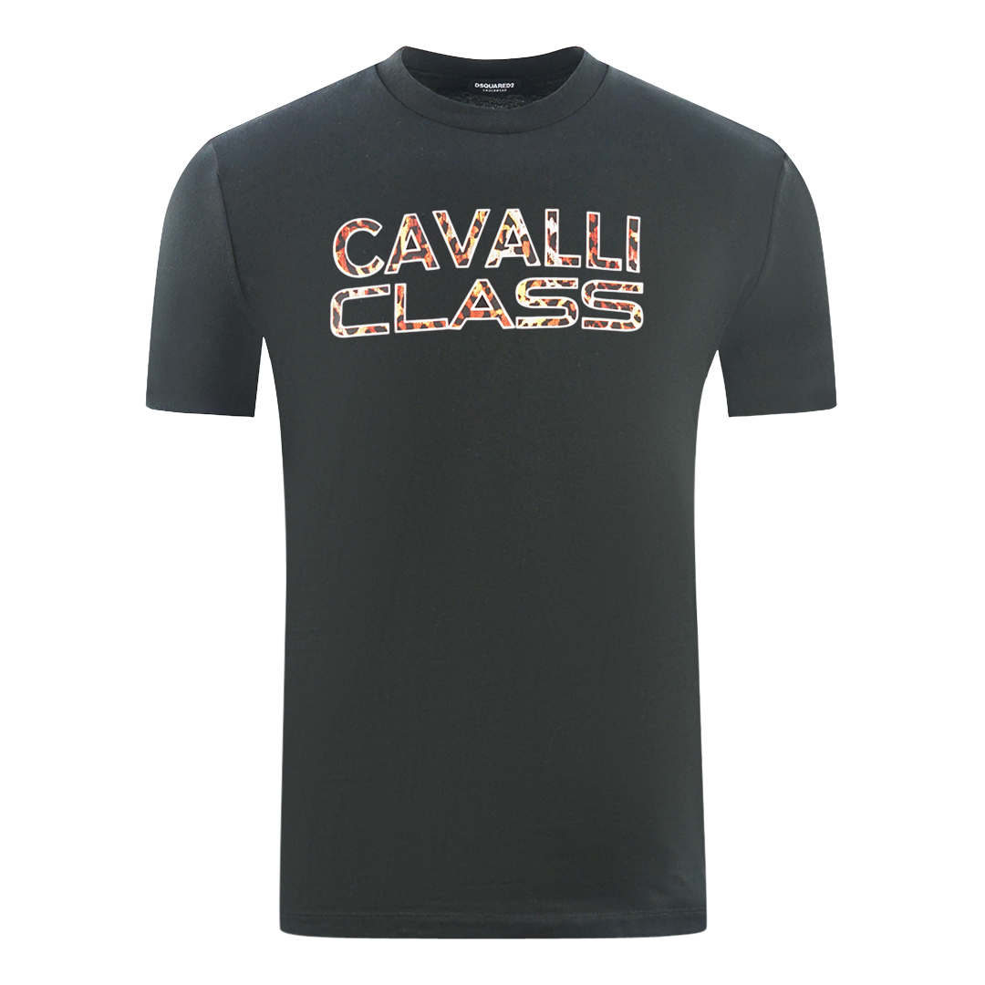 Cavalli Class Mens Printed Logo Black T-Shirt material_cotton - Size 2XL