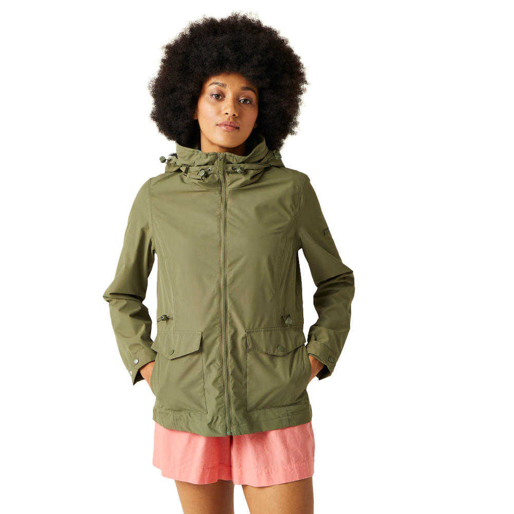 Regatta Womens Navassa Full Zip Hooded Rain Coat - Green - Size 16 UK