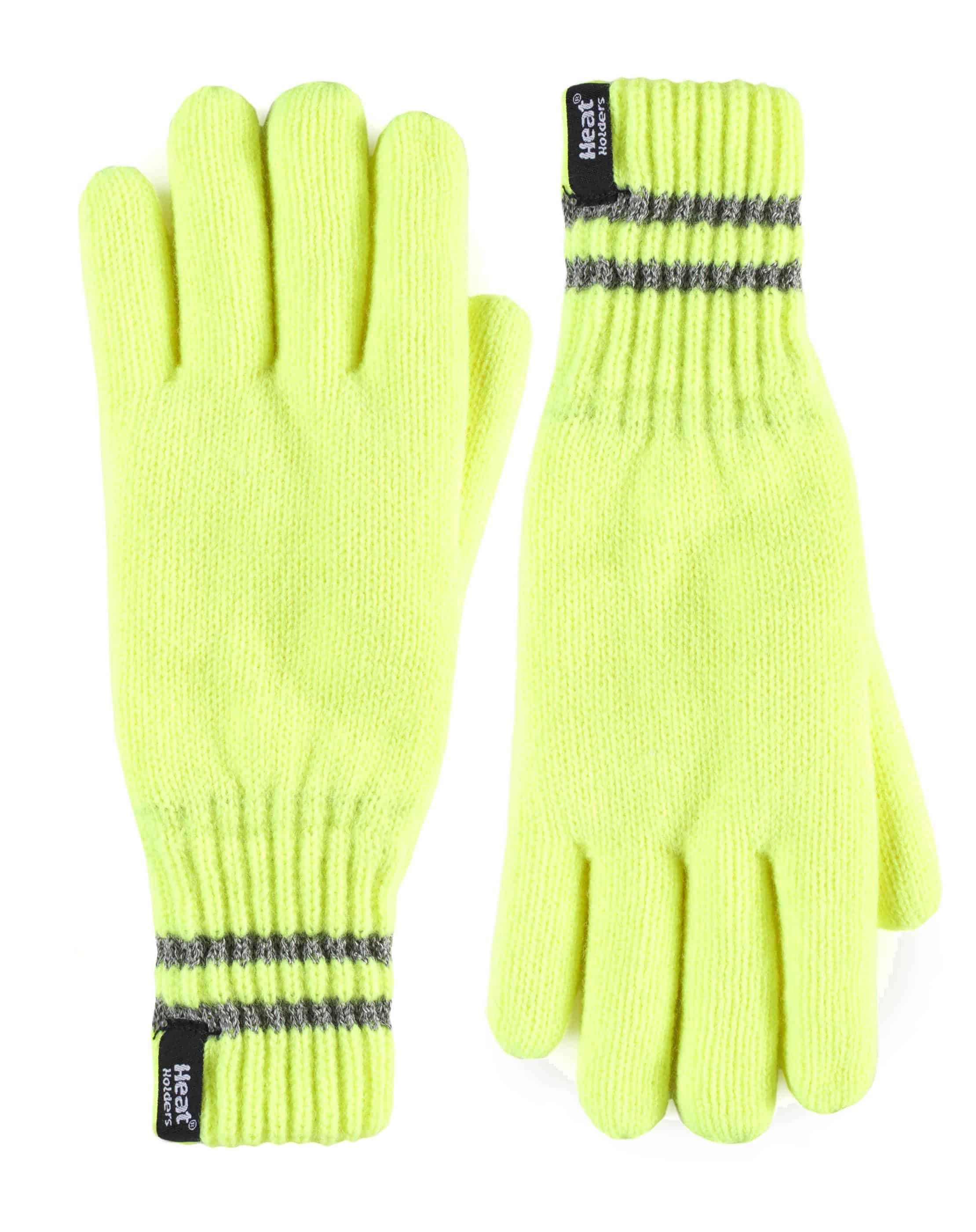 Heat Holders - Mens hi-vis reflective outdoor thermal knitted Gloves - Yellow - Size L/XL