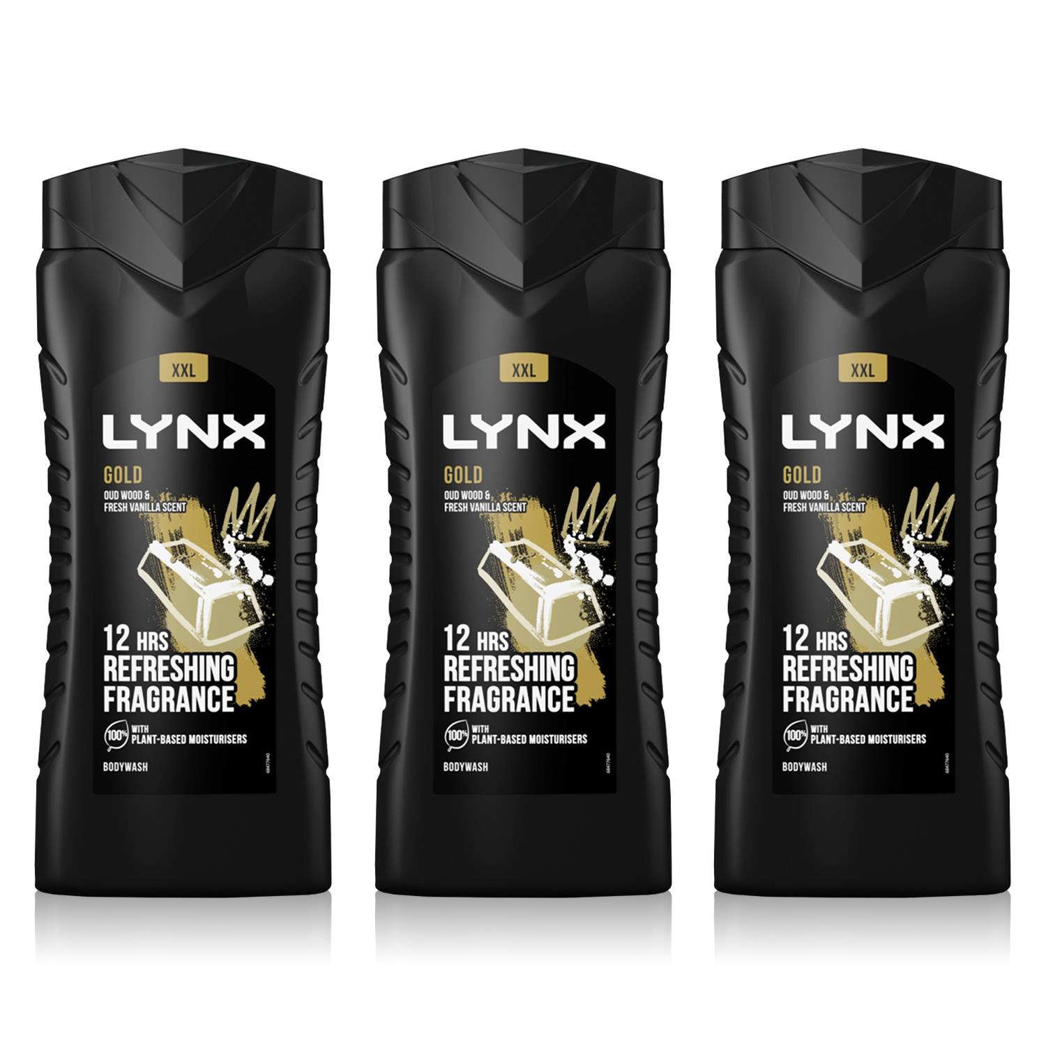 Lynx Mens Gold 12H Refreshing Fragrance Shower Gel Bodywash, 3x 500ml - One Size