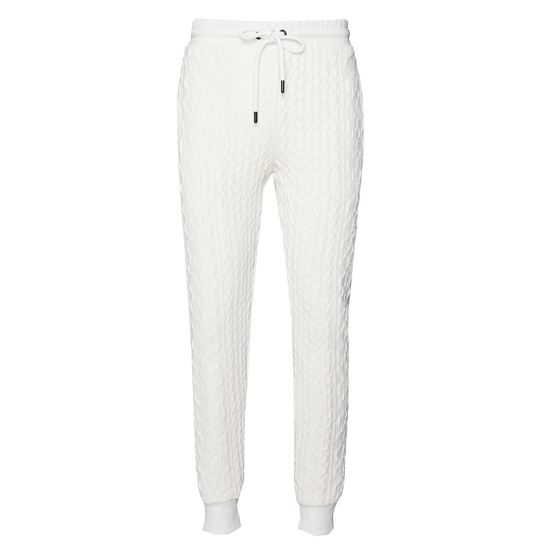 Criminal Damage Cable Knit Mens Off White Track Pants Cotton - Size X-Small