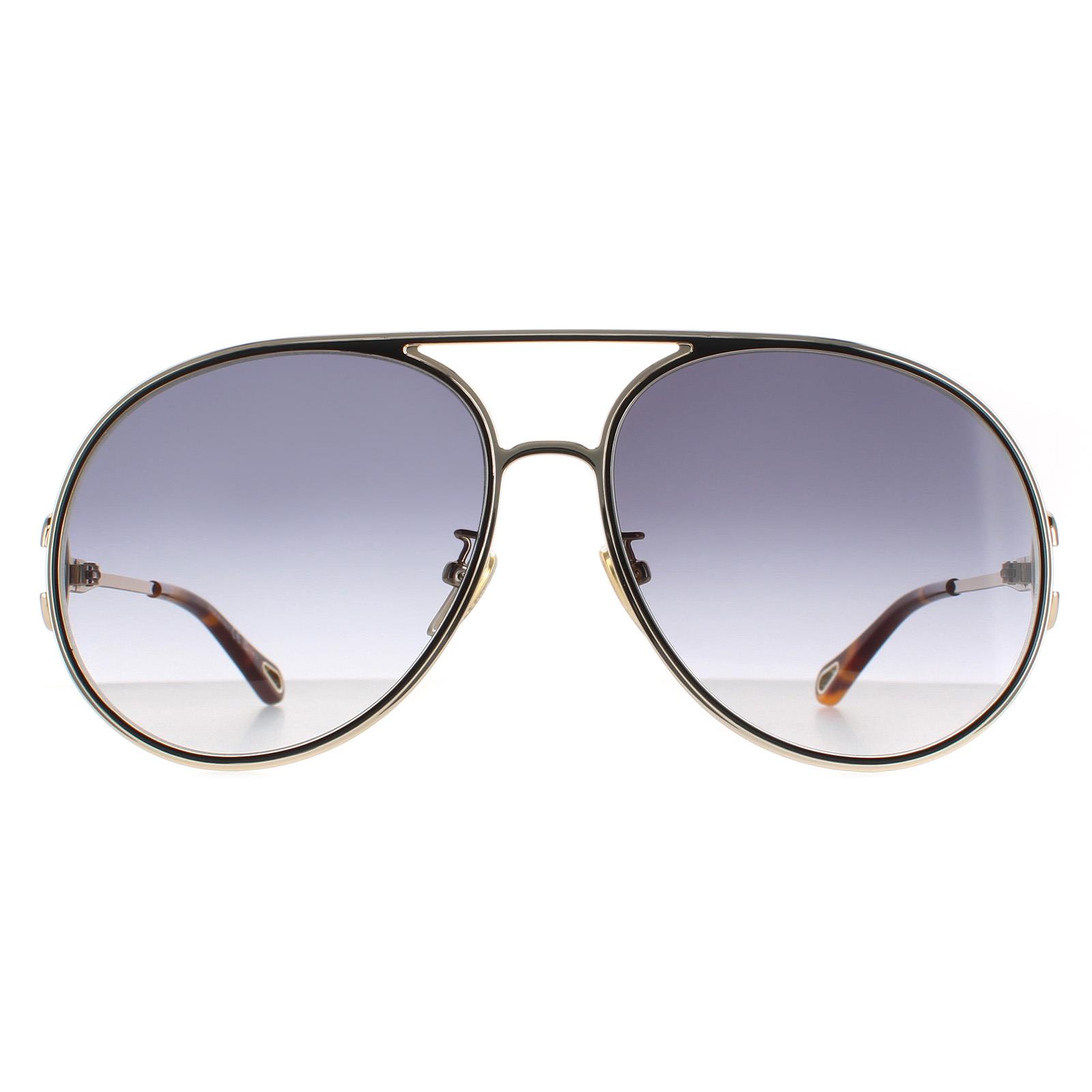 Chloé Chloe Aviator Womens Gold Black Grey Gradient CH0145S Metal (archived) - One Size