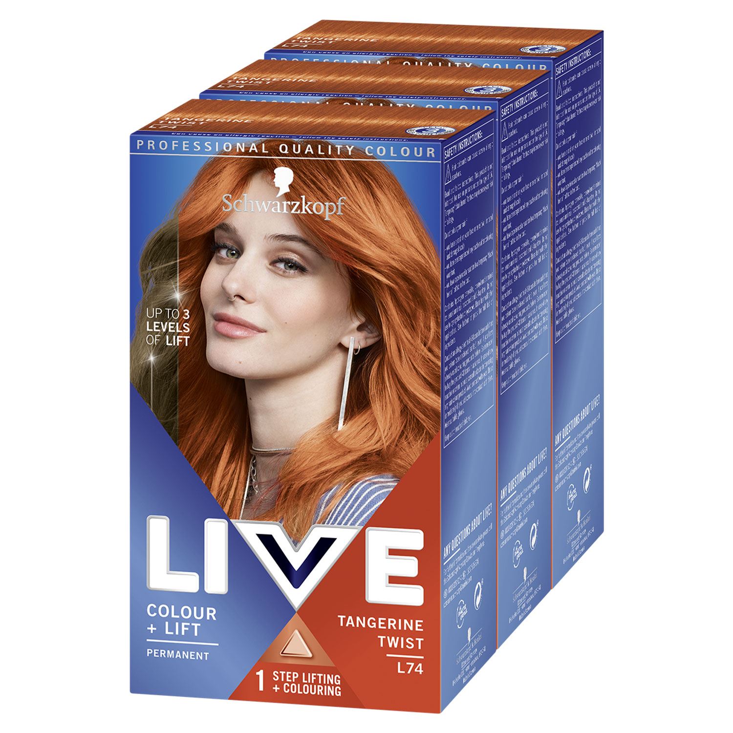 Schwarzkopf Womens 3x Live Color + Lift Permanent Colour Hair Dye, L74 Tangerine Twist - Cream - One Size