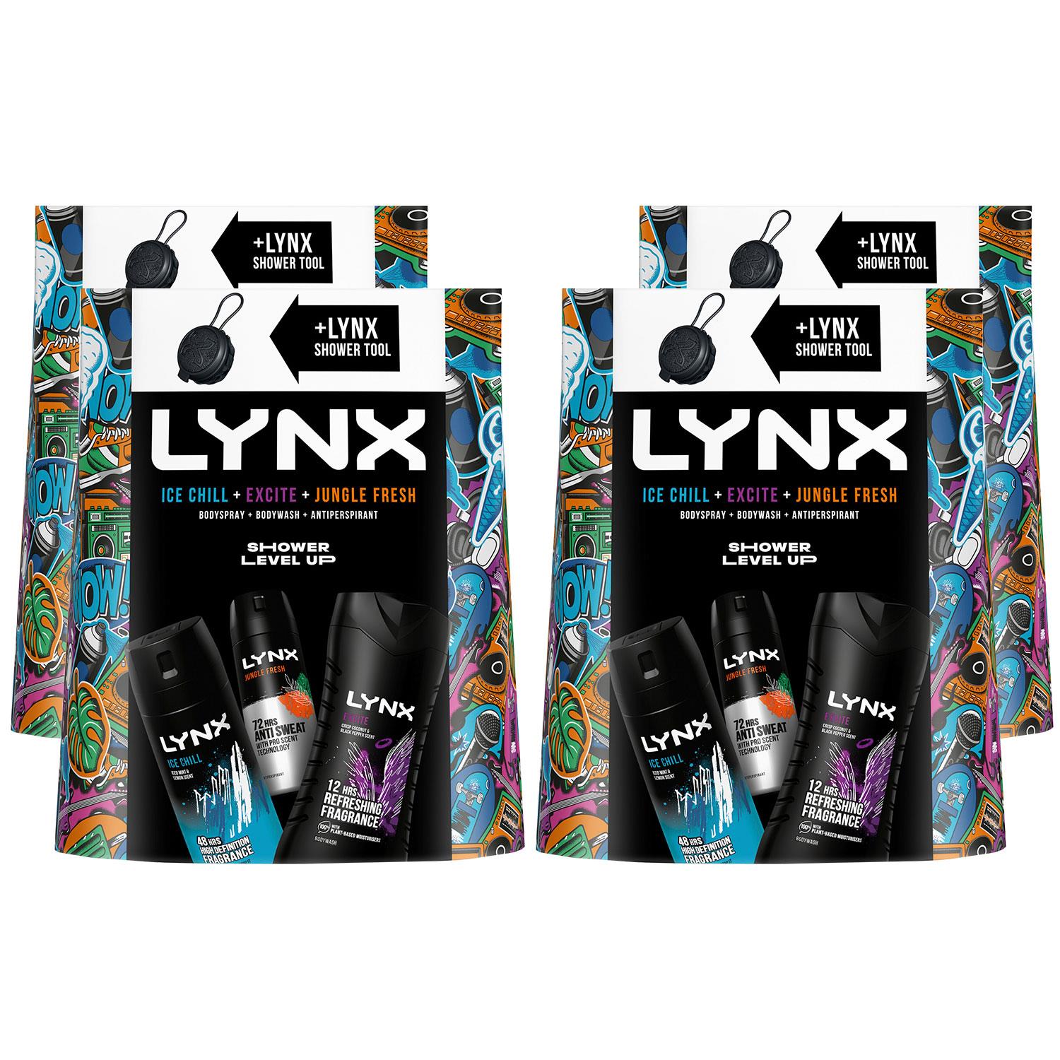 Lynx Mens Ice Chill, Excite, Jungle Fresh w/ Shower Tool, 4pk - One Size