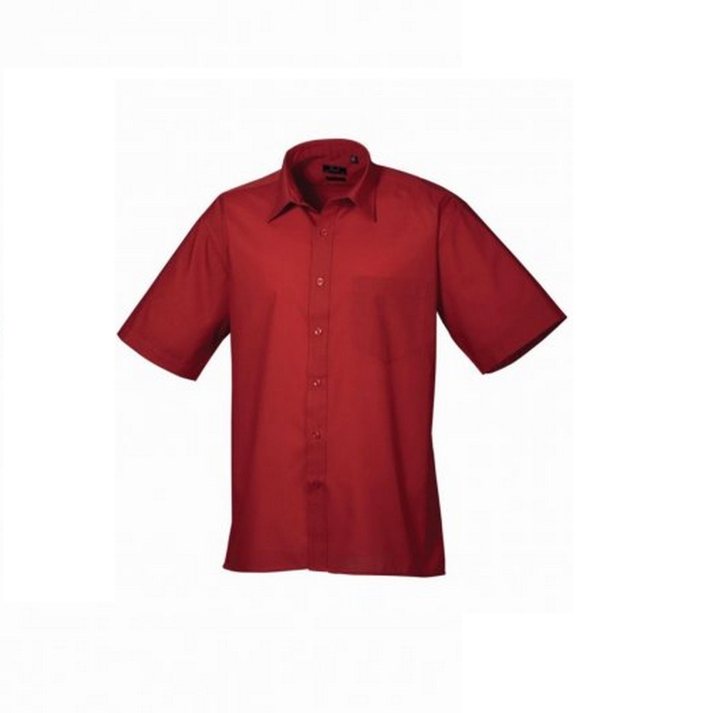 Premier Mens Short Sleeve Poplin Shirt (Burgundy) - Size 19 inch